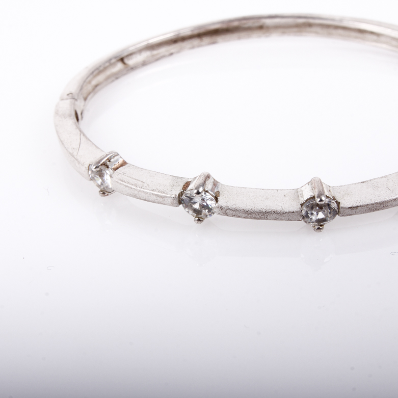 Sterling Silver and Cubic Zirconia Hinged Bangle Bracelet