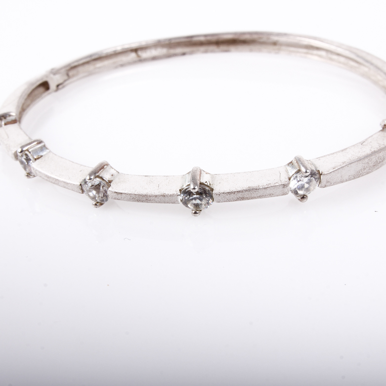 Sterling Silver and Cubic Zirconia Hinged Bangle Bracelet