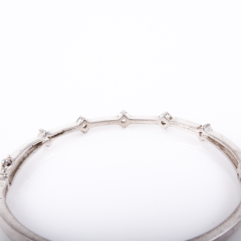 Sterling Silver and Cubic Zirconia Hinged Bangle Bracelet