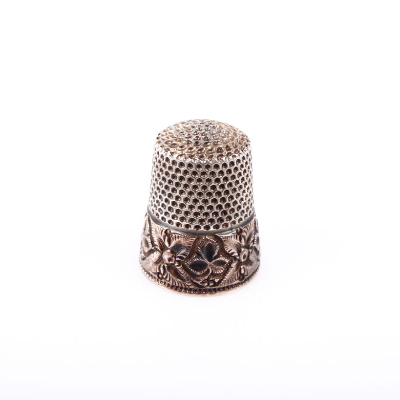 Vintage 10K Yellow Gold and Sterling Silver Thimble