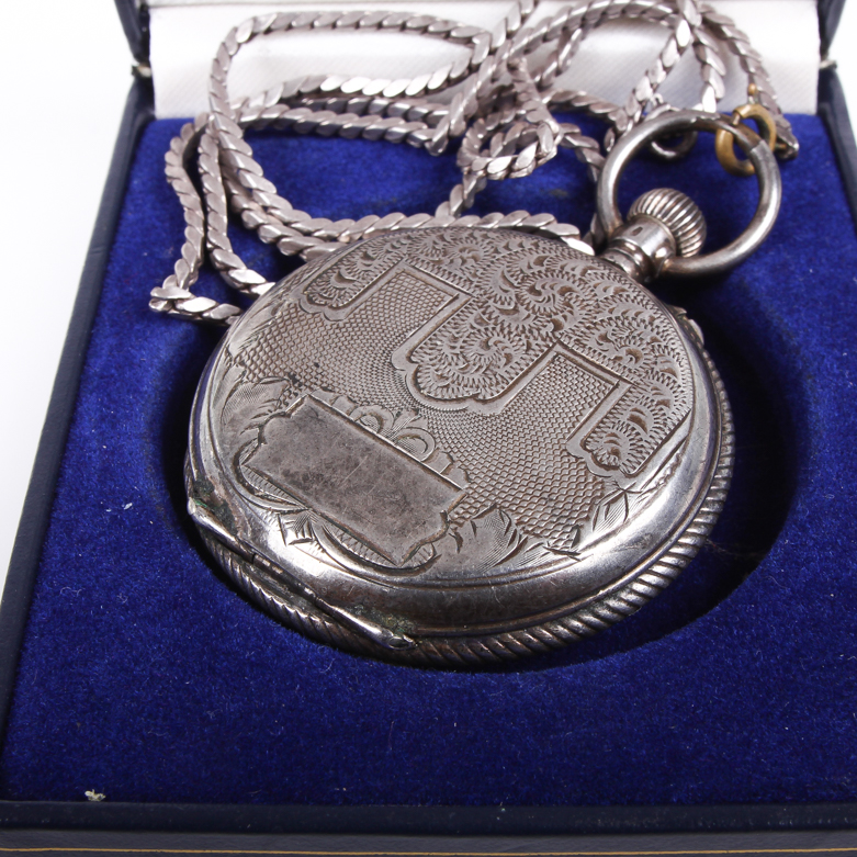 Antique Guivre 800 Silver Pocketwatch with Sterling Silver Fob