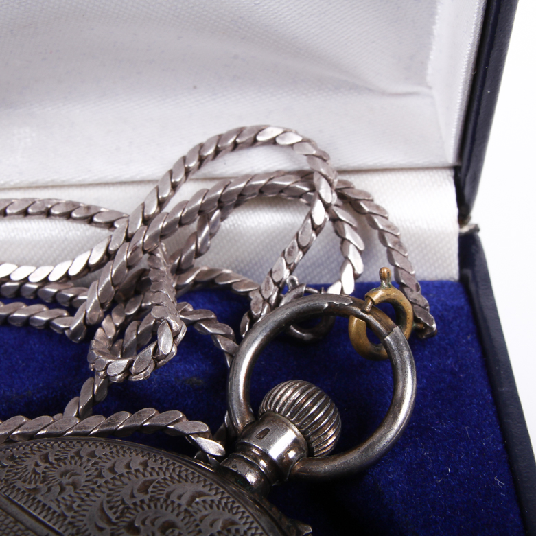 Antique Guivre 800 Silver Pocketwatch with Sterling Silver Fob