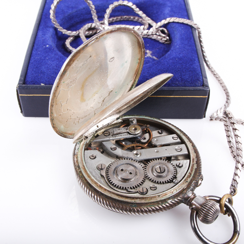 Antique Guivre 800 Silver Pocketwatch with Sterling Silver Fob