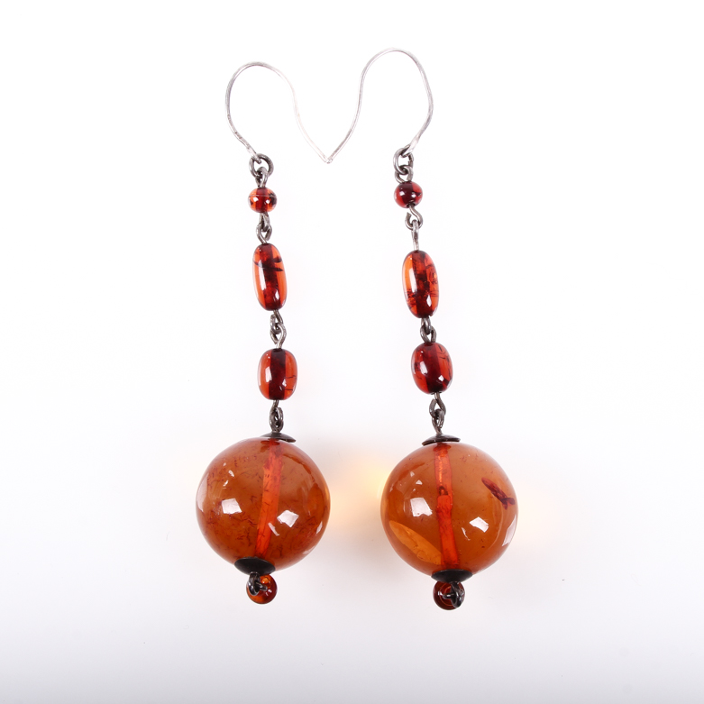 Vintage Amber and Sterling Silver Drop Earrings
