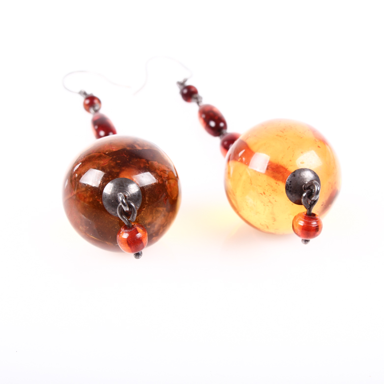 Vintage Amber and Sterling Silver Drop Earrings