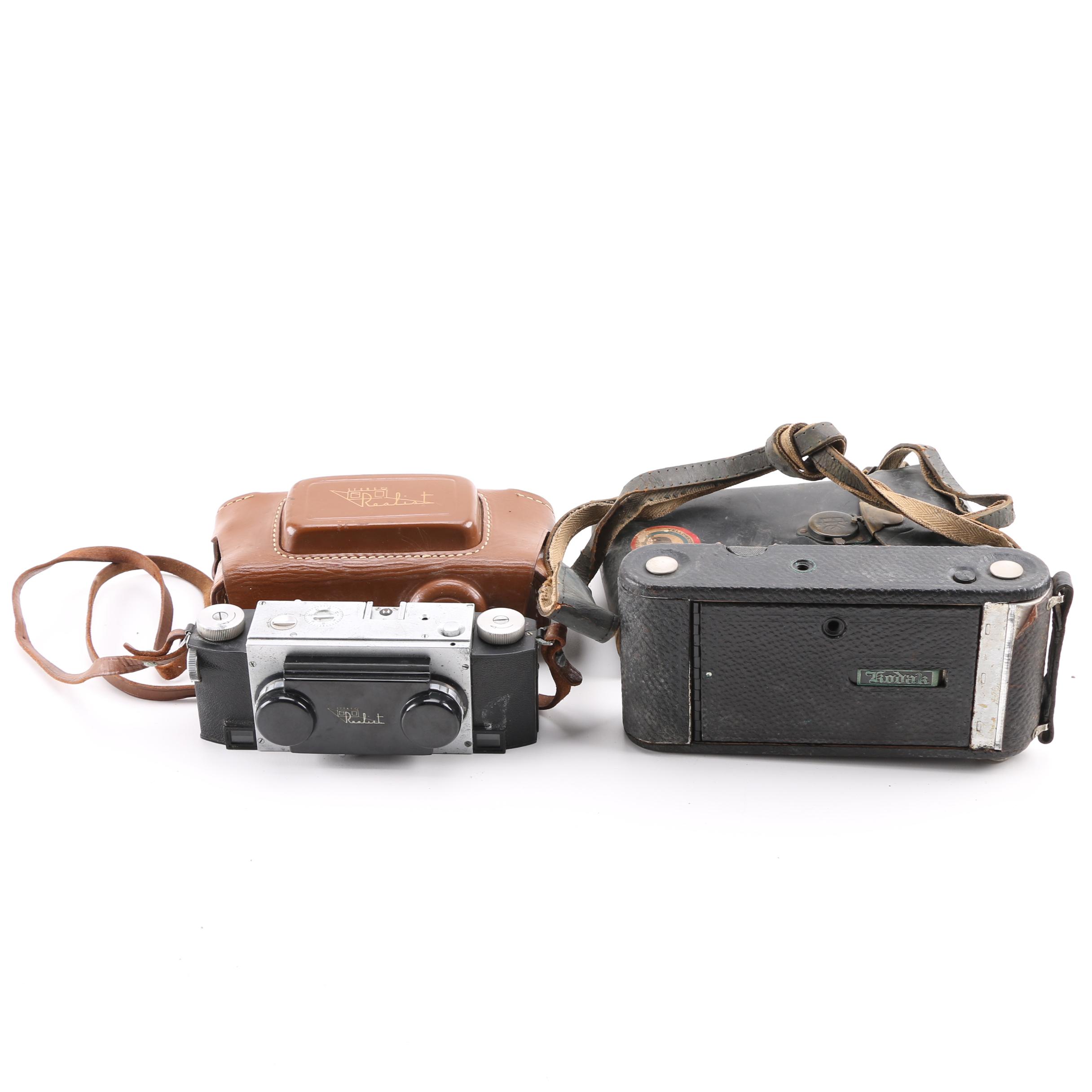 Vintage Stereo Realist and Kodak Film Cameras with Cases