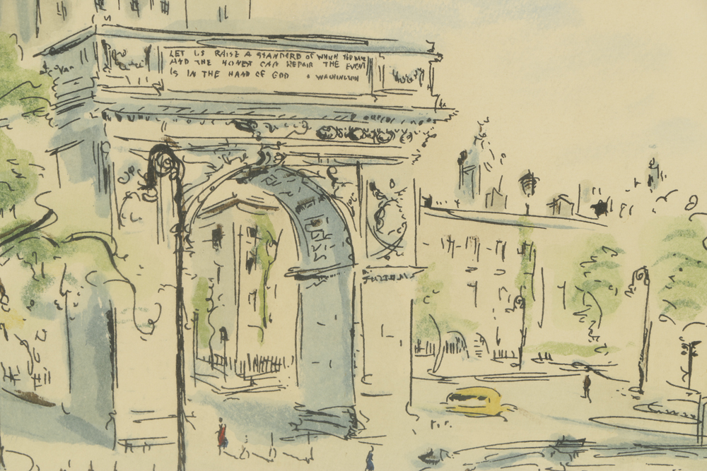 Betty Guy Lithograph with Hand-Painted Watercolor Embellishments on Paper "Washington Square Park, New York City"