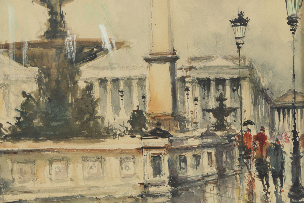 M. Siguel Watercolor on Paper "Paris Place De La Concorde"