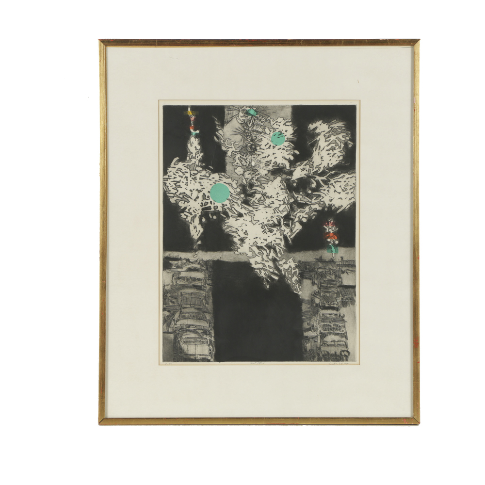 Gerson August Leiber Limited Edition Aquatint Etching on Paper "Wet Street"