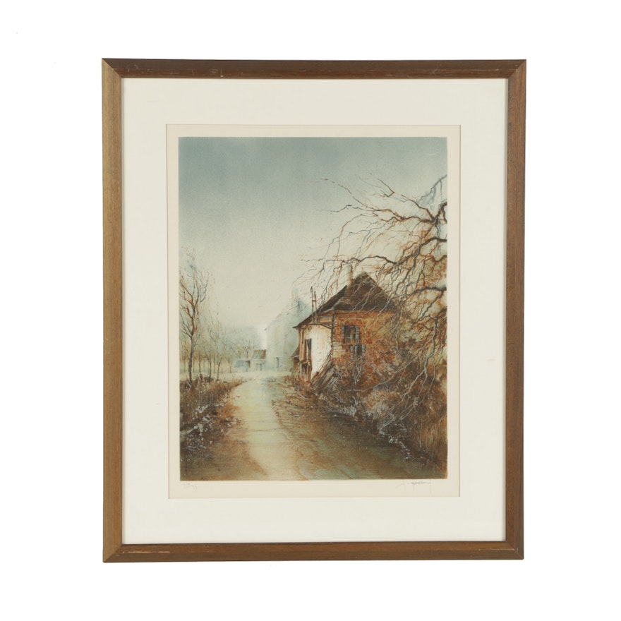 Signed Limited Edition Lithograph on Paper of Rural Landscape