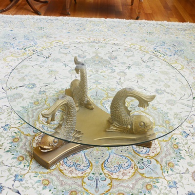 Glass and Brass Koi Fish Base Coffee Table by Hamilton Collection