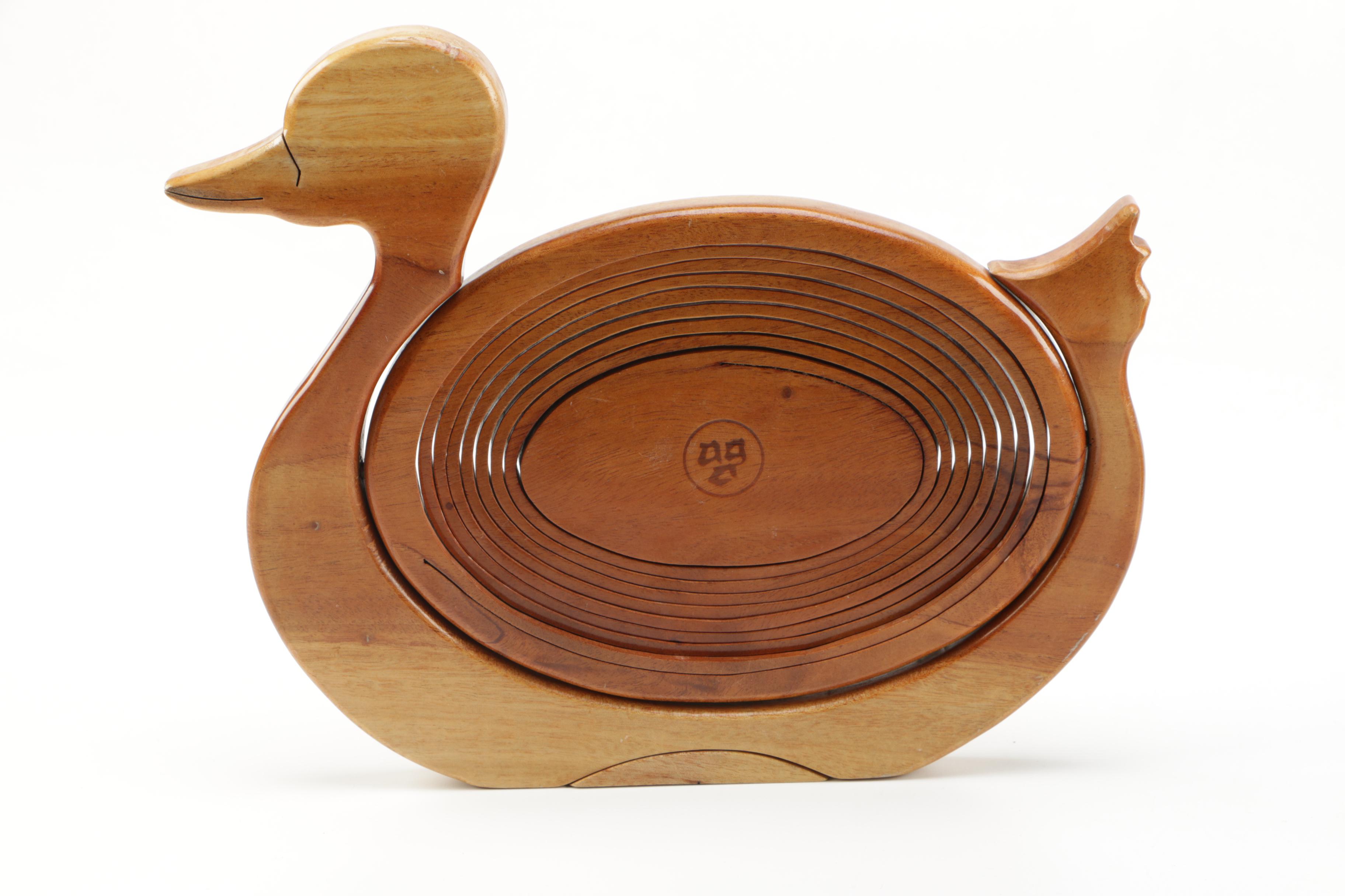 Folk Art Wooden Ducks and Bowl