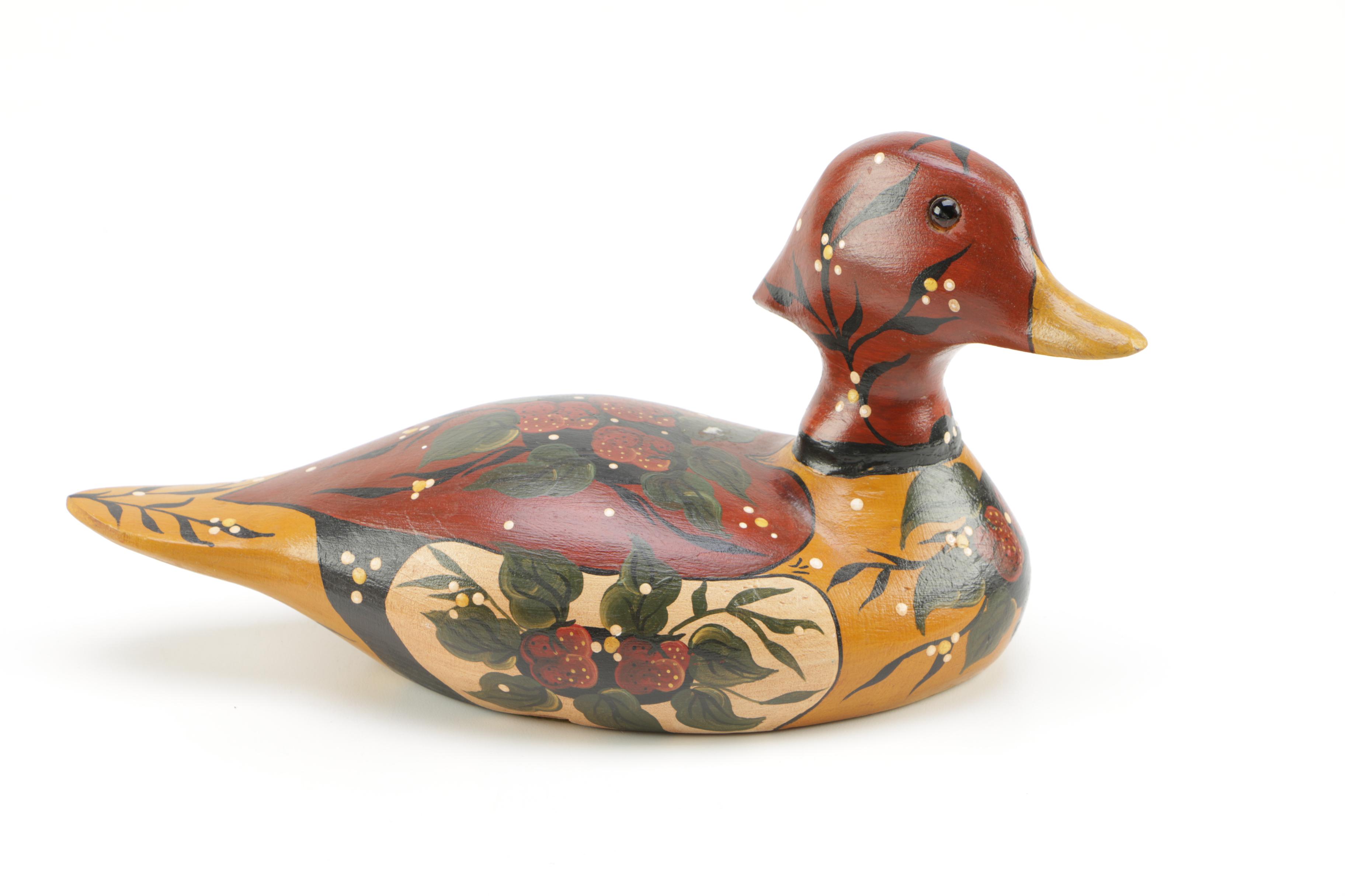 Folk Art Wooden Ducks and Bowl