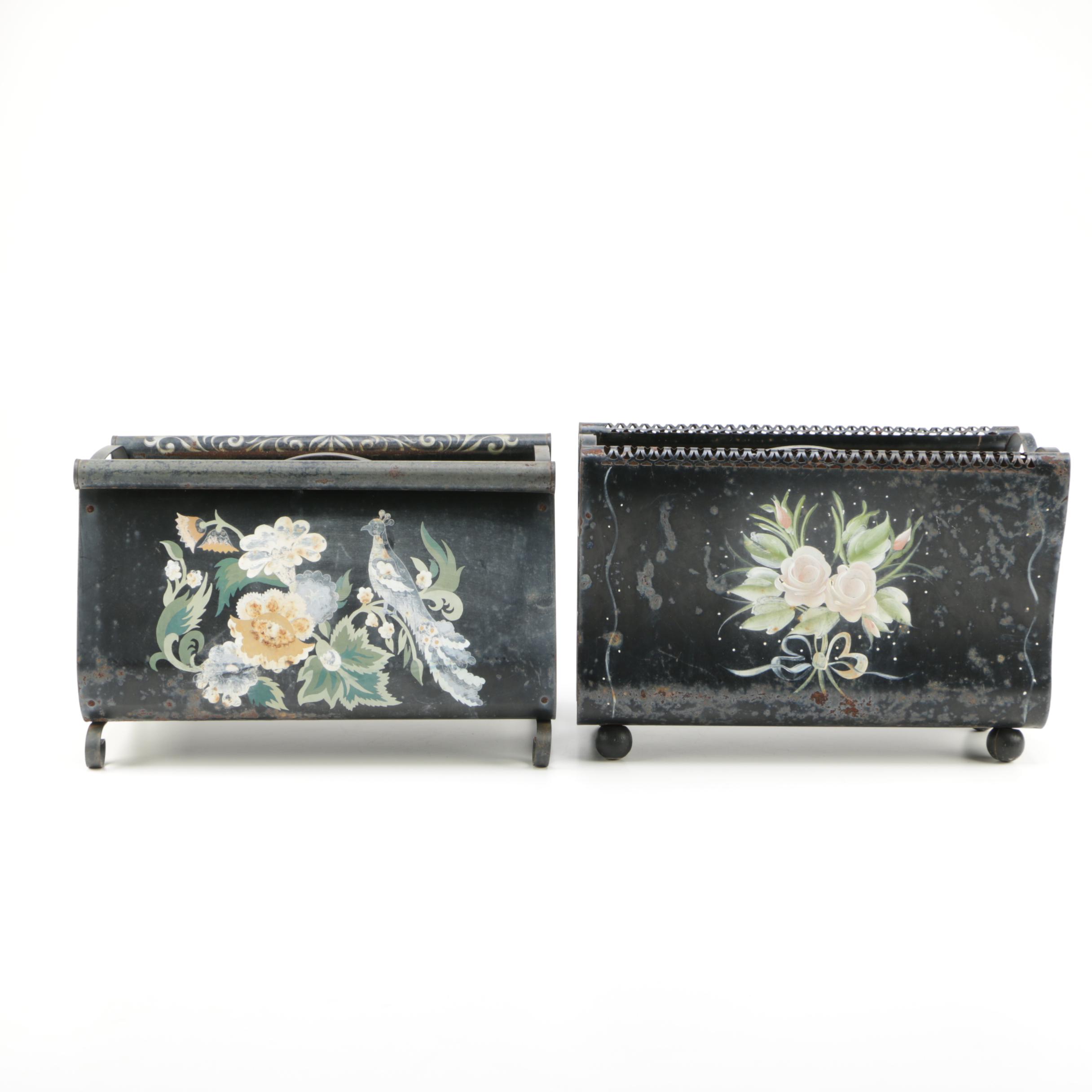Vintage Black Toleware Magazine Racks