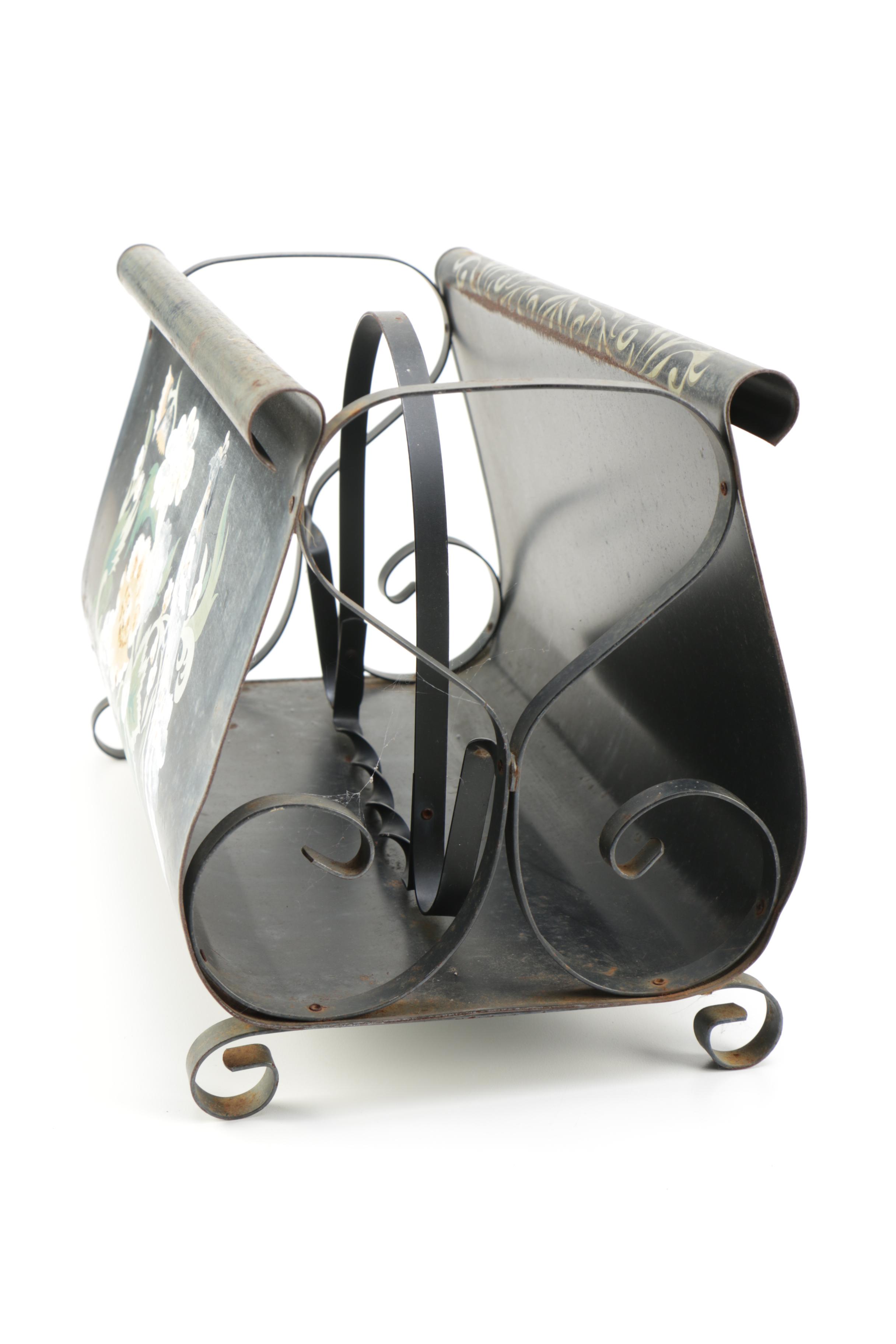 Vintage Black Toleware Magazine Racks