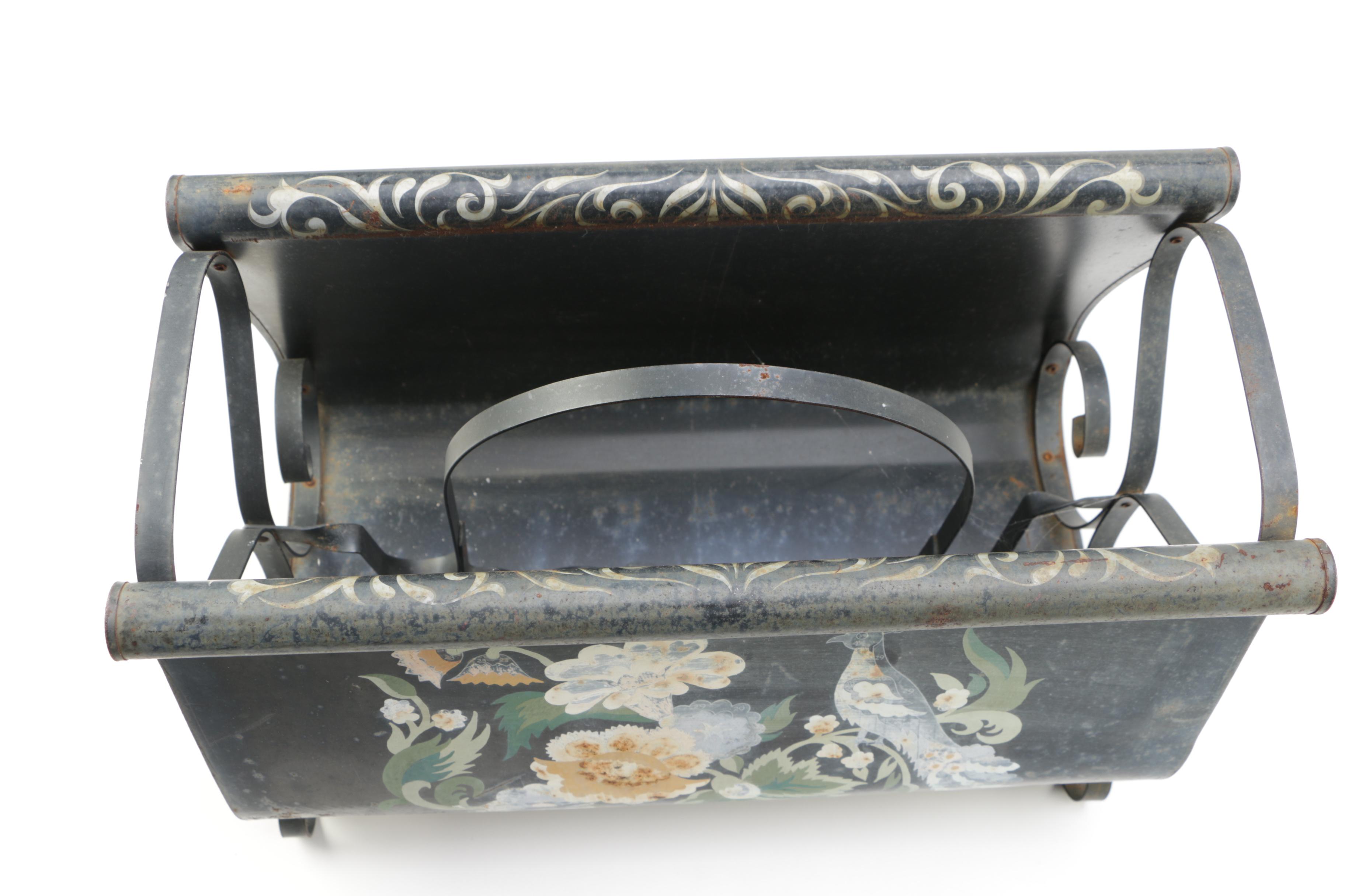 Vintage Black Toleware Magazine Racks