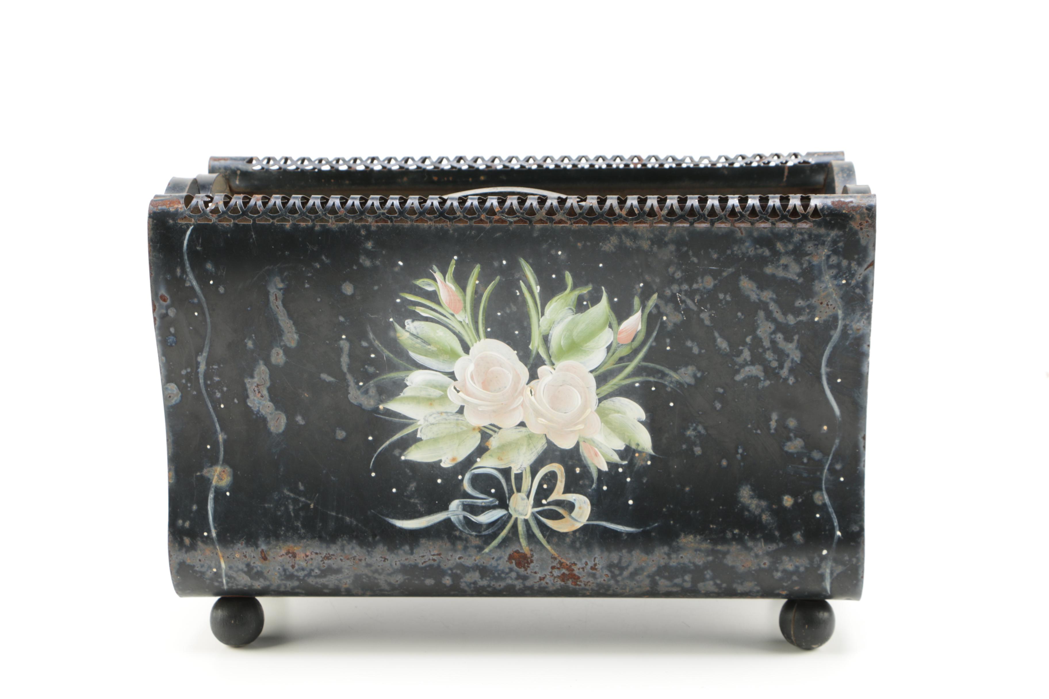Vintage Black Toleware Magazine Racks
