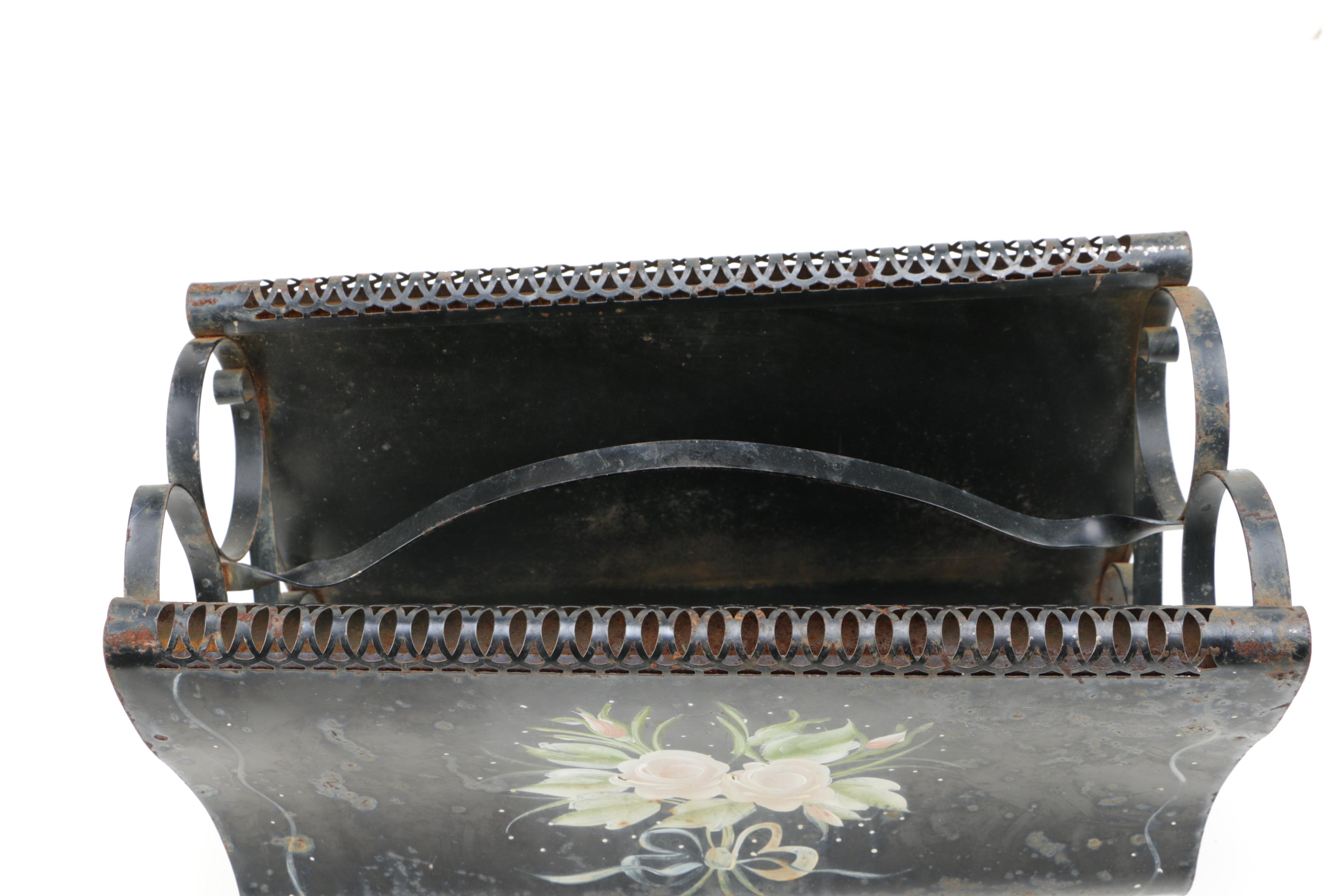Vintage Black Toleware Magazine Racks