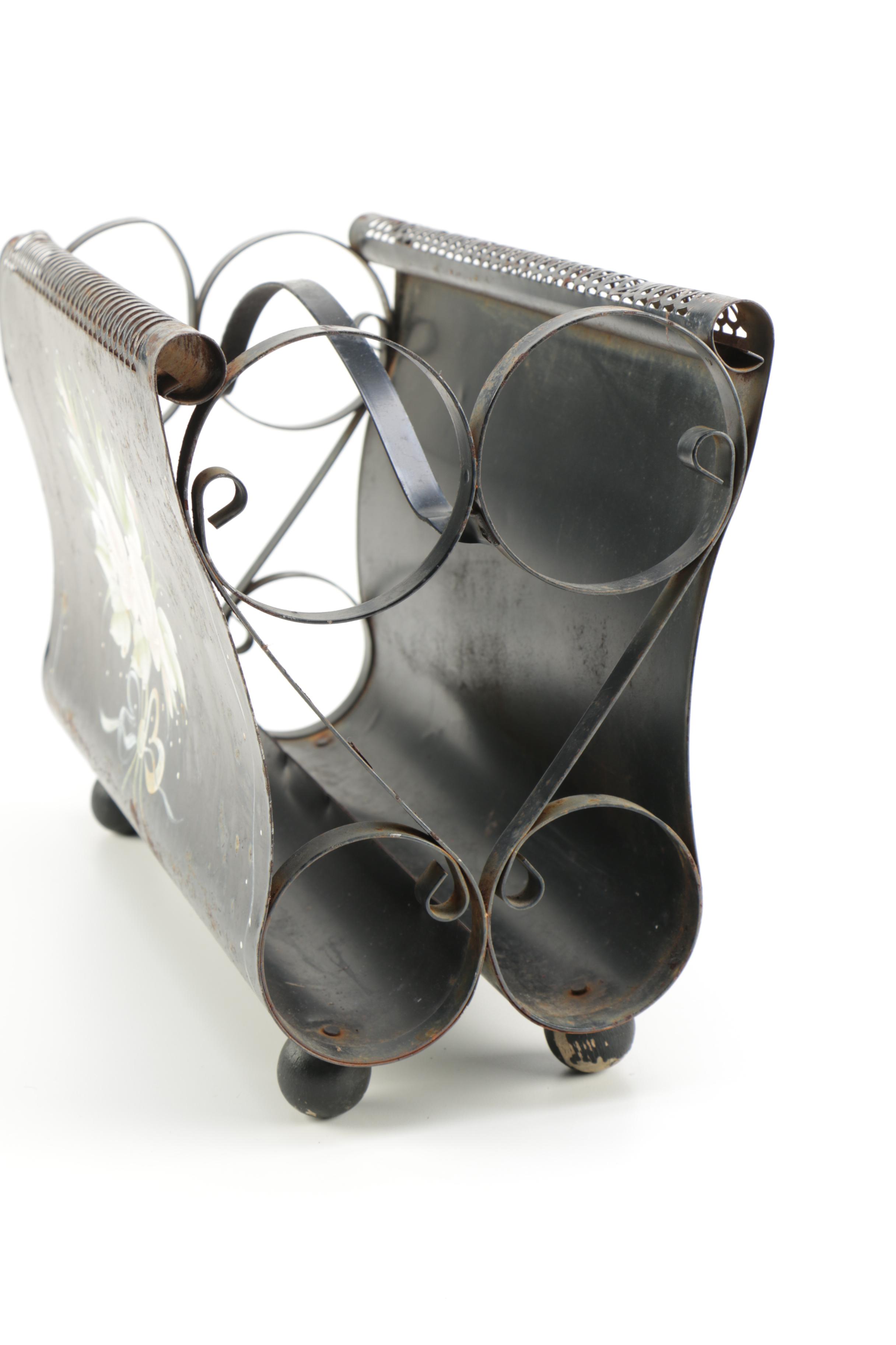 Vintage Black Toleware Magazine Racks