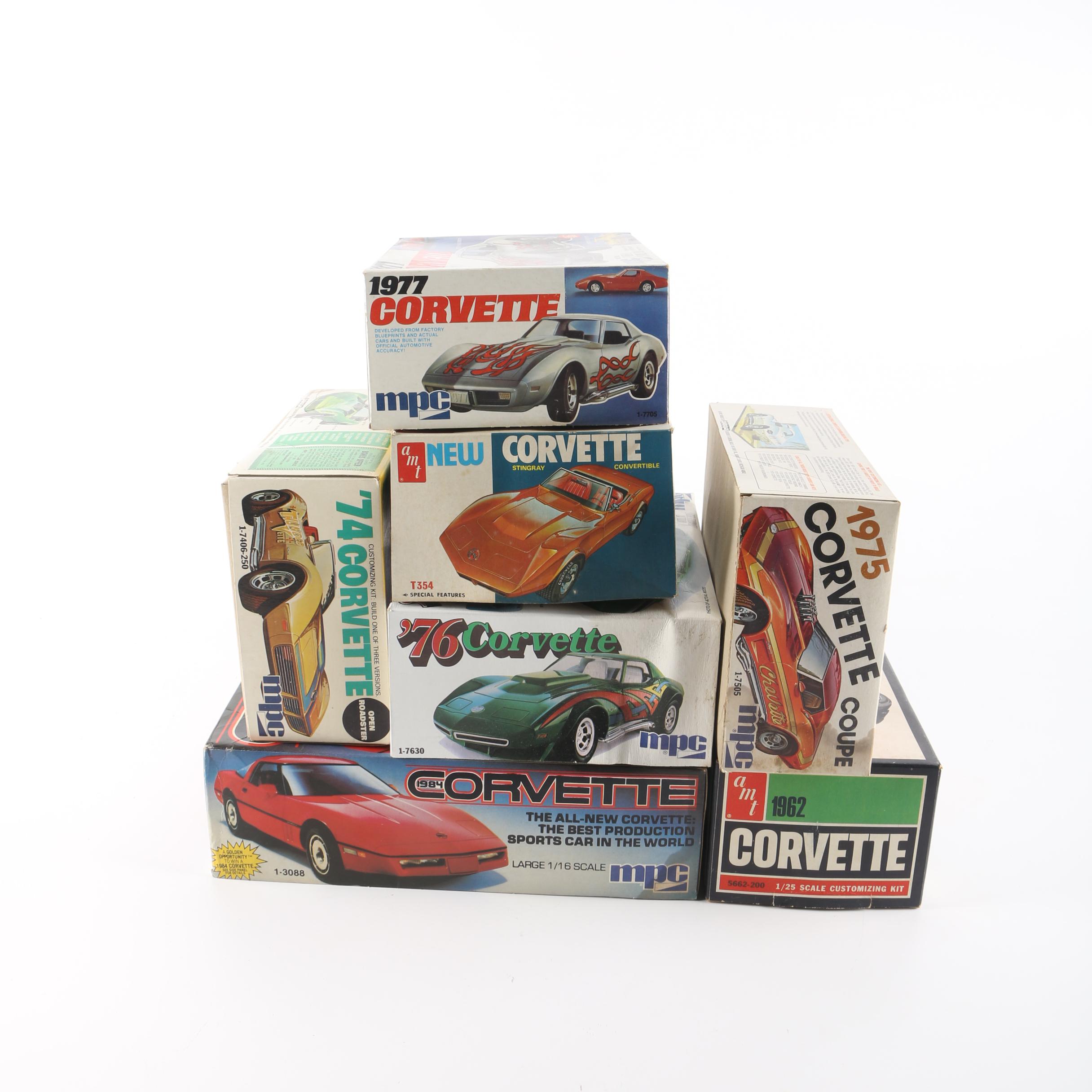 Collection of Seven Corvette Model Car Kits