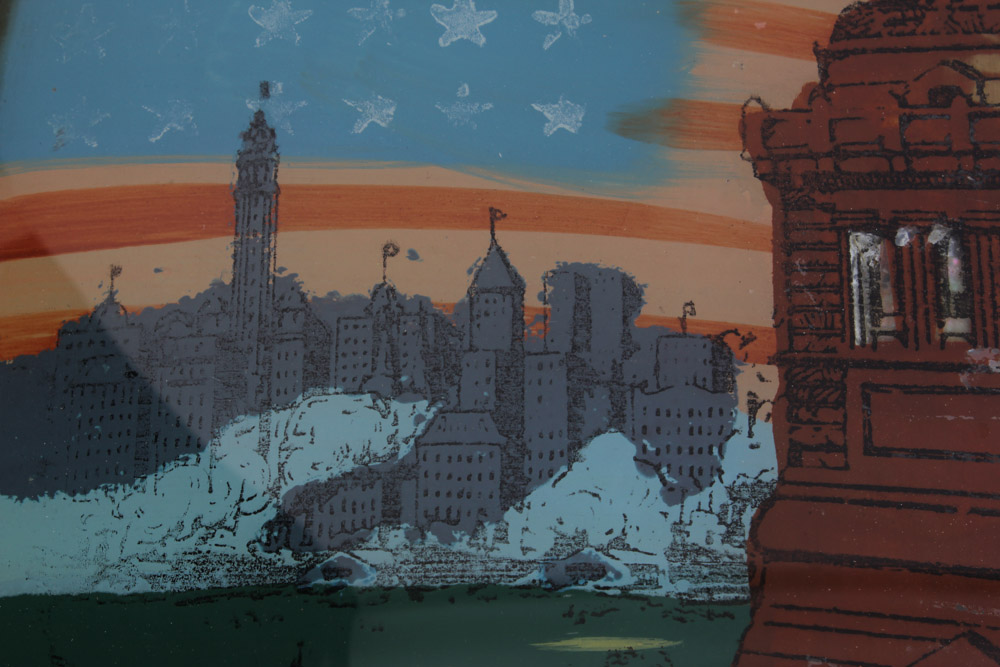 Reverse Painting on Convex Glass of the Statue of Liberty