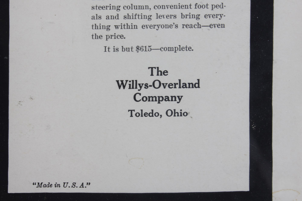 Halftone Lithograph Advertisement for the Willys-Overland Company