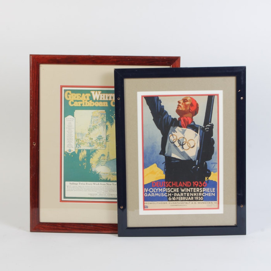 Pair of Vintage Advertisements Featuring An Ad for the 1936 Winter Olympics