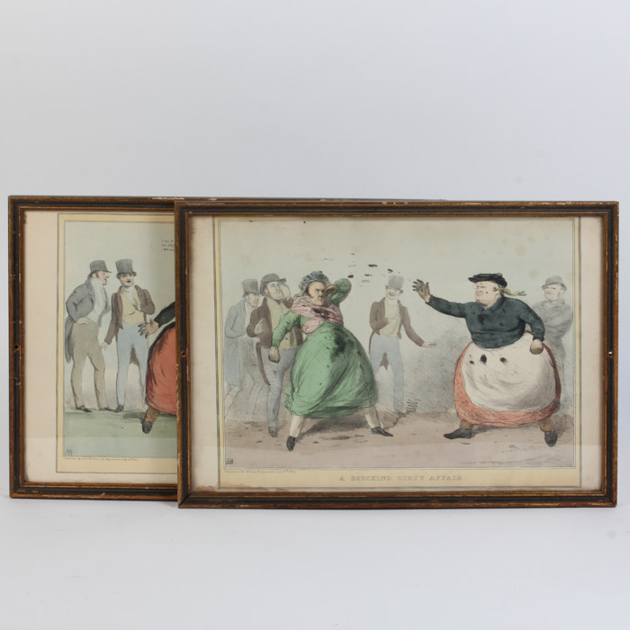 Pair of Hand Colored Lithographs "A Shocking Dirty Affair" and "The Reconciliation"
