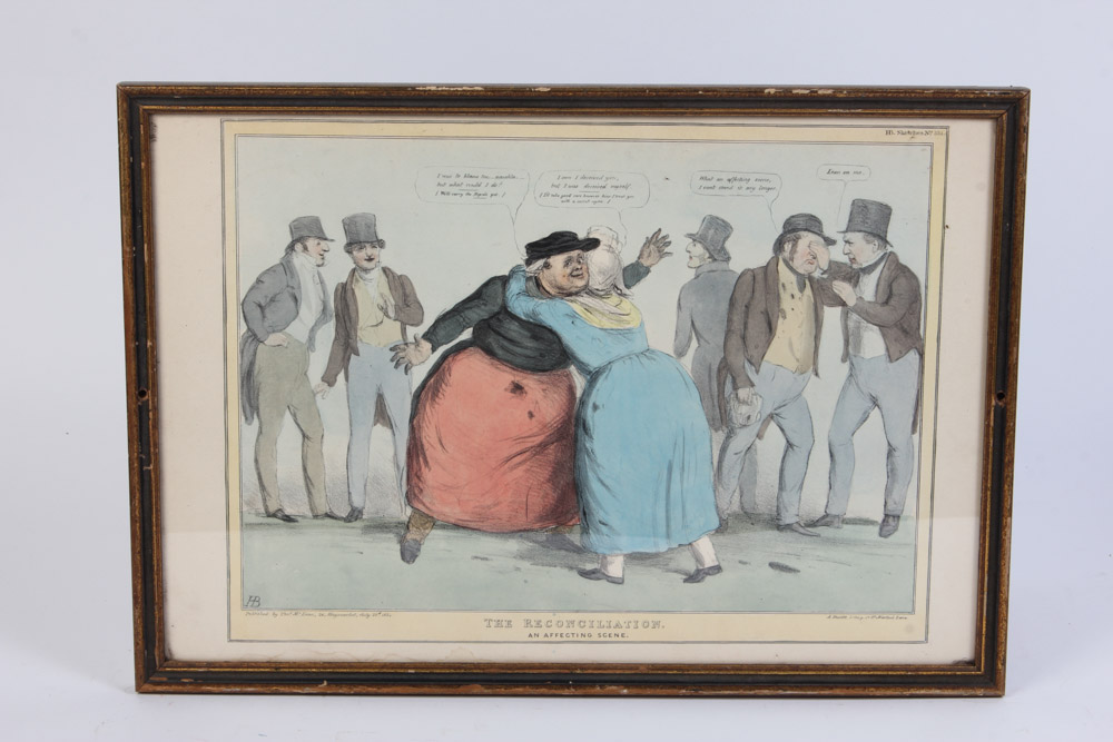 Pair of Hand Colored Lithographs "A Shocking Dirty Affair" and "The Reconciliation"