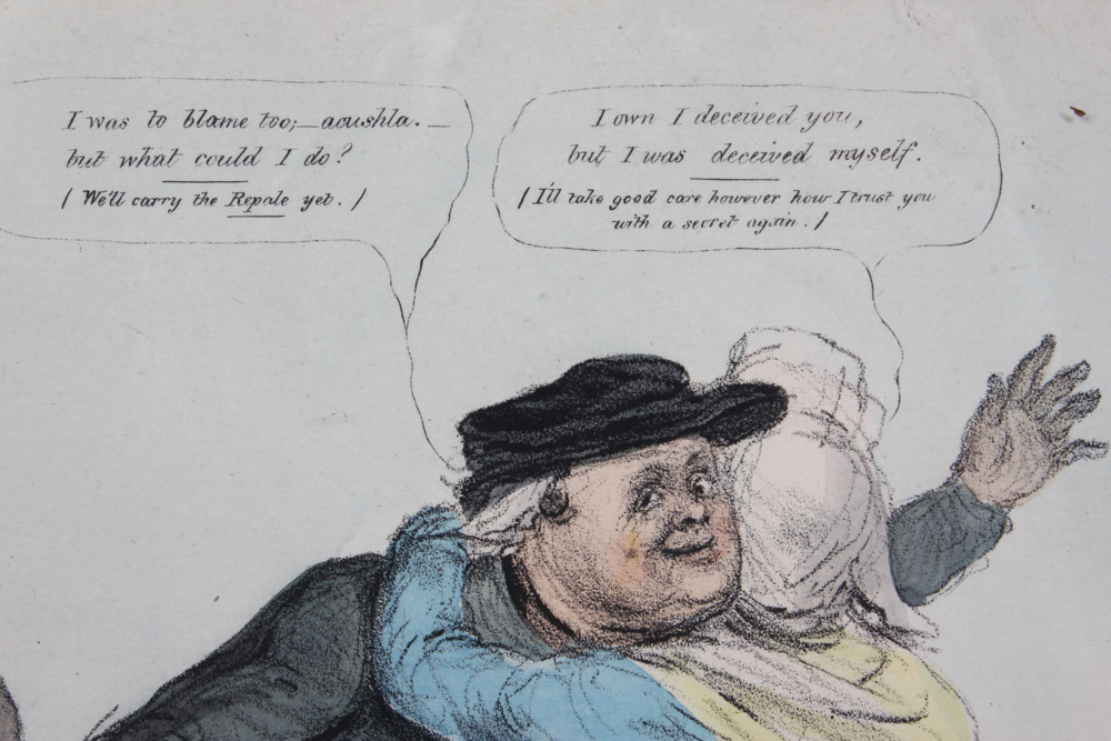 Pair of Hand Colored Lithographs "A Shocking Dirty Affair" and "The Reconciliation"