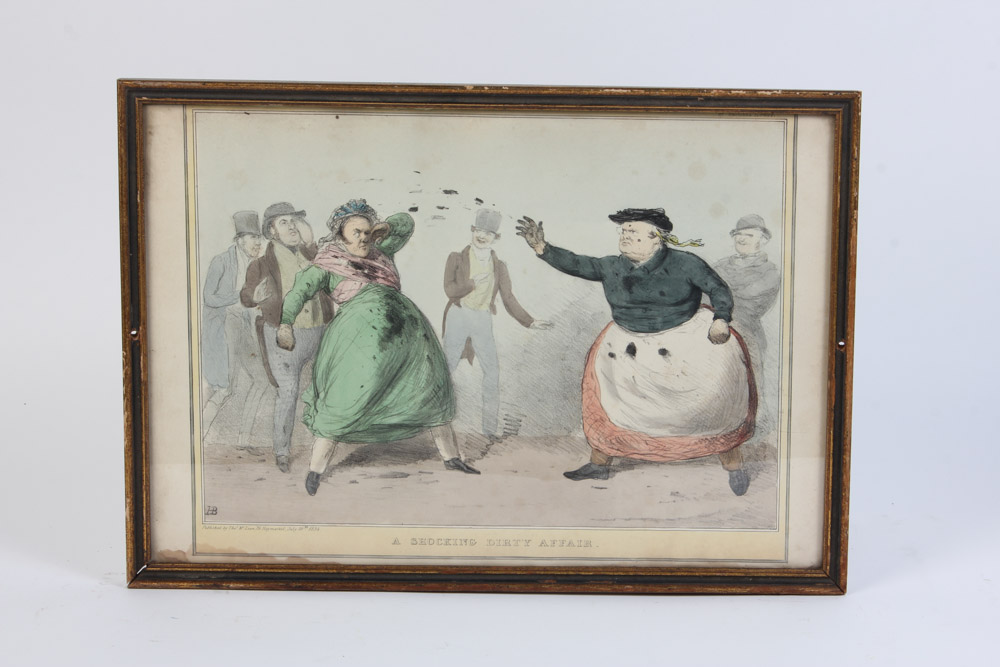 Pair of Hand Colored Lithographs "A Shocking Dirty Affair" and "The Reconciliation"