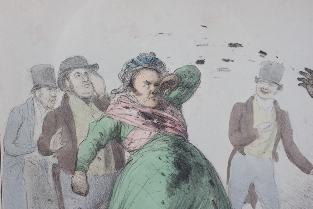 Pair of Hand Colored Lithographs "A Shocking Dirty Affair" and "The Reconciliation"