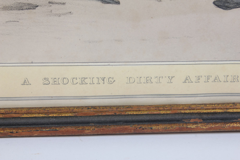 Pair of Hand Colored Lithographs "A Shocking Dirty Affair" and "The Reconciliation"
