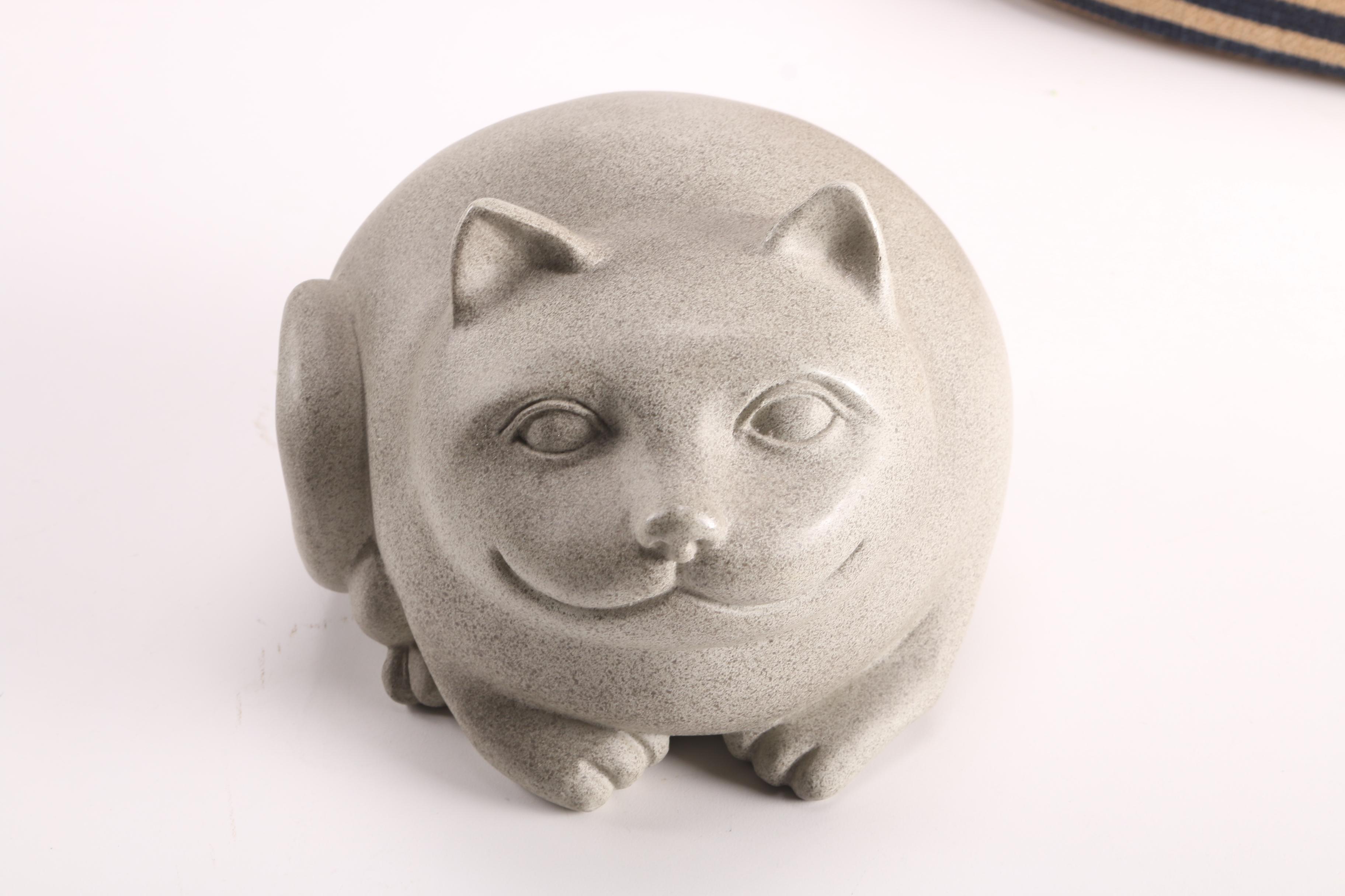 Cat Figure With Nesting Baskets and Decorative Plaques