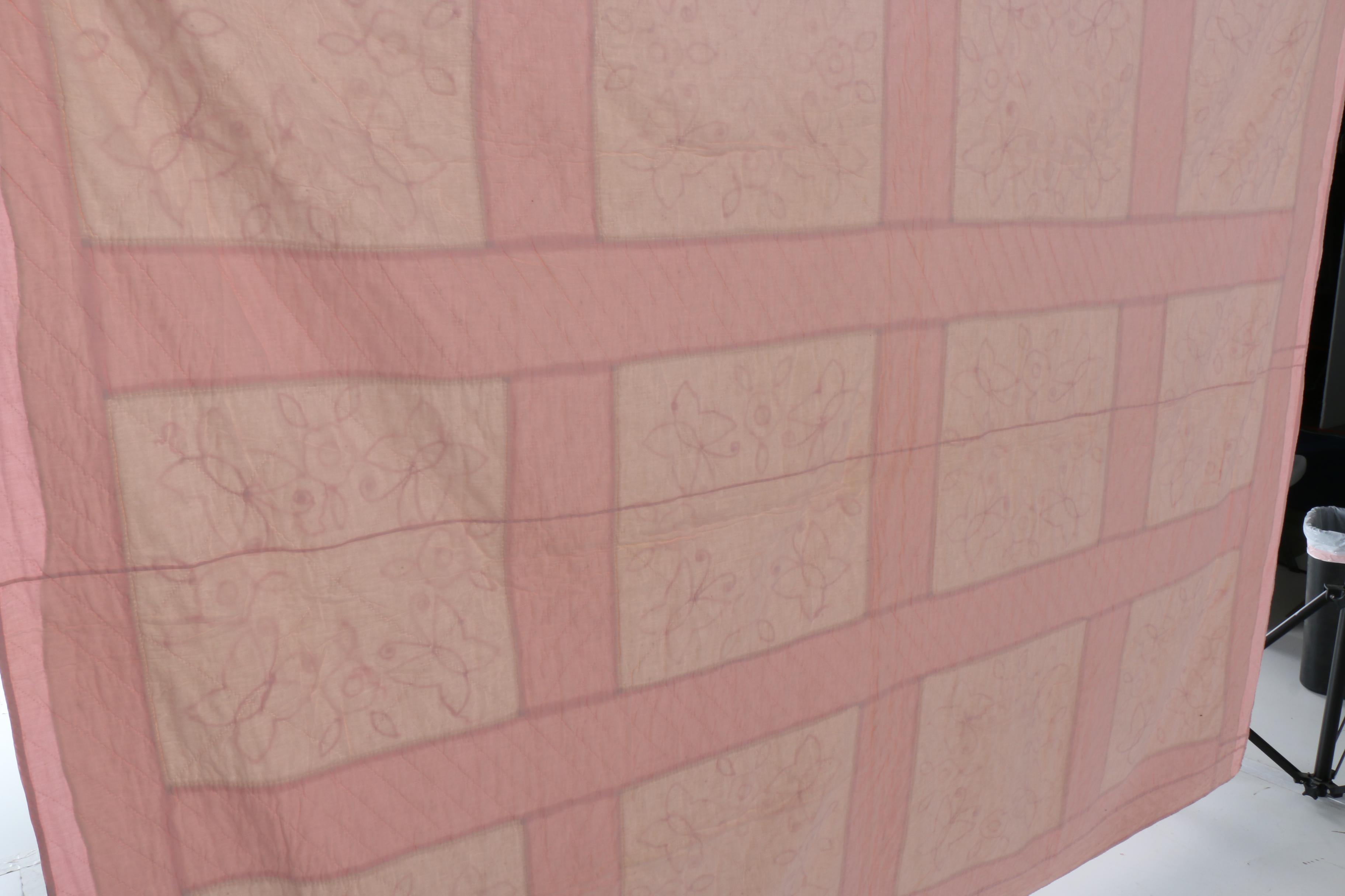 Vintage Handmade Embroidered Quilt with Flowers and Butterflies