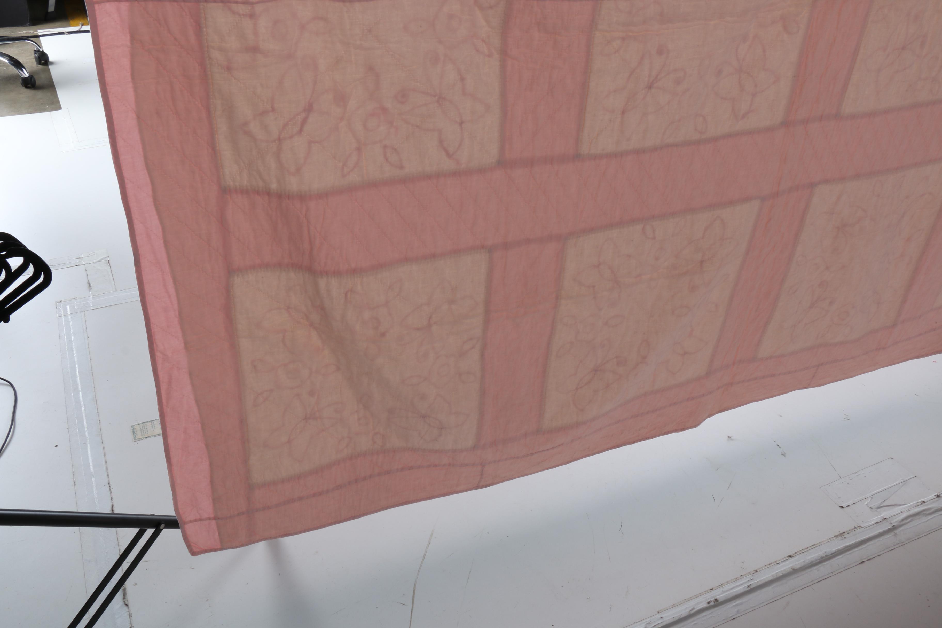 Vintage Handmade Embroidered Quilt with Flowers and Butterflies