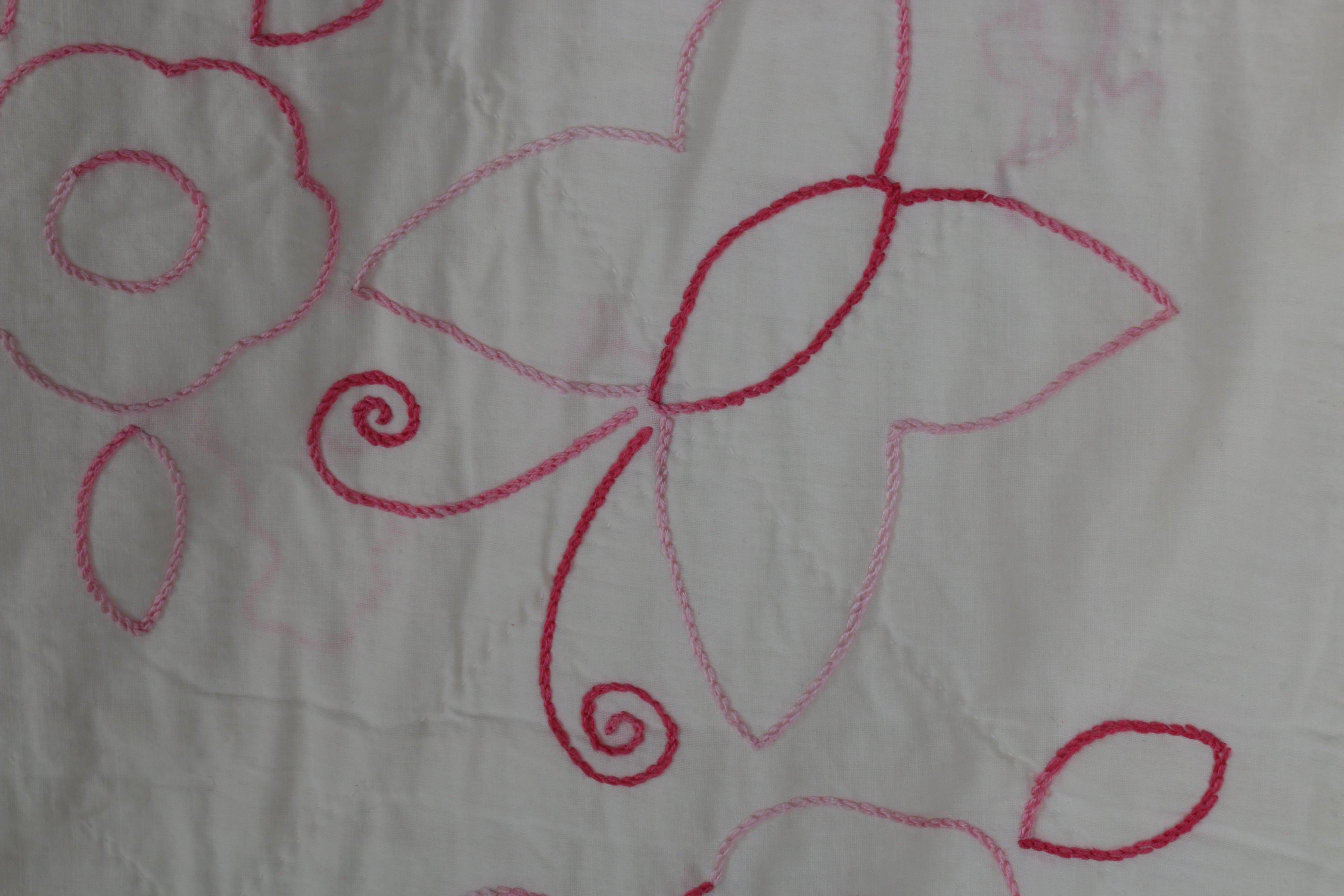 Vintage Handmade Embroidered Quilt with Flowers and Butterflies