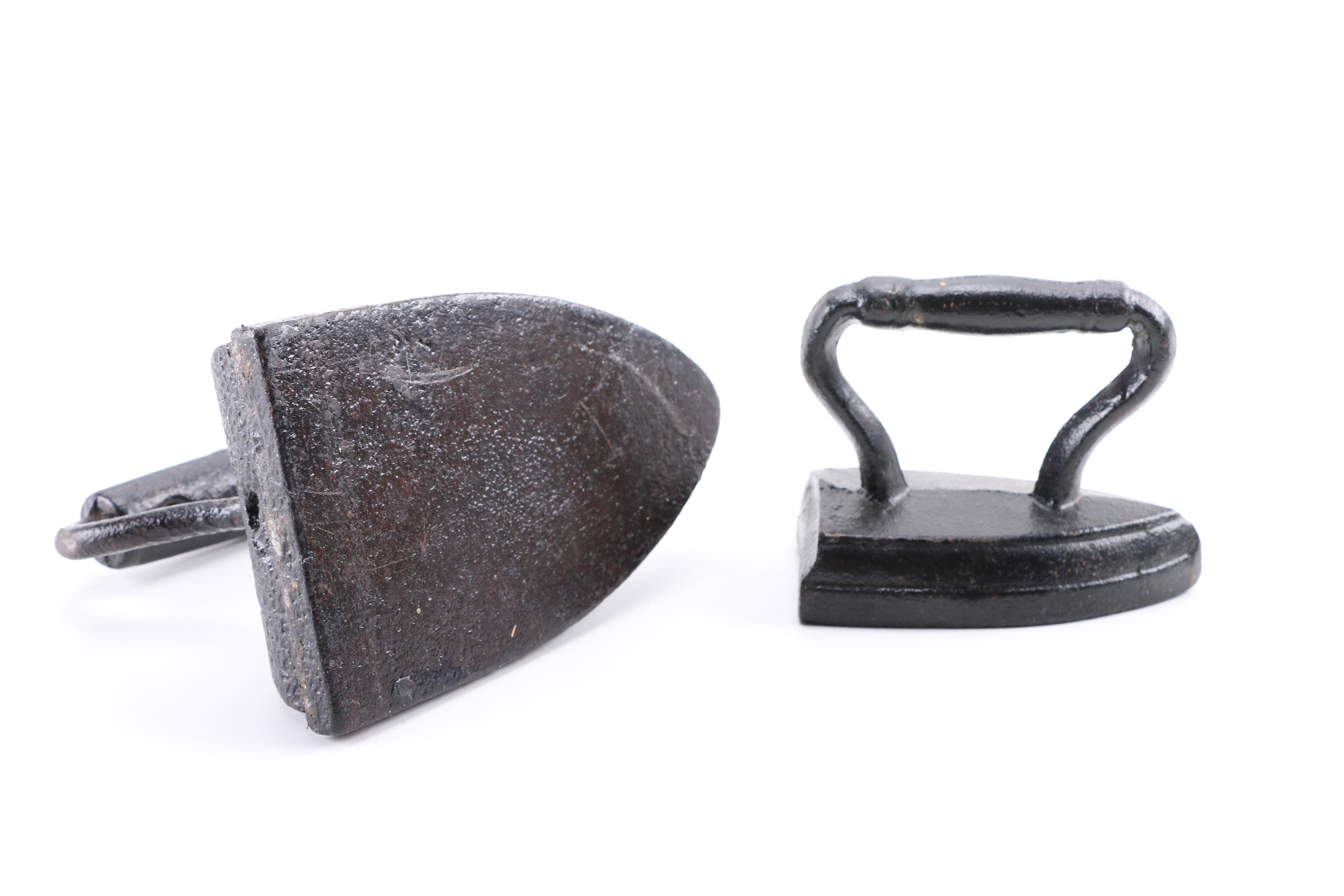 Pair of Early 20th Century Sad Irons and Acme "Midget" Stapler