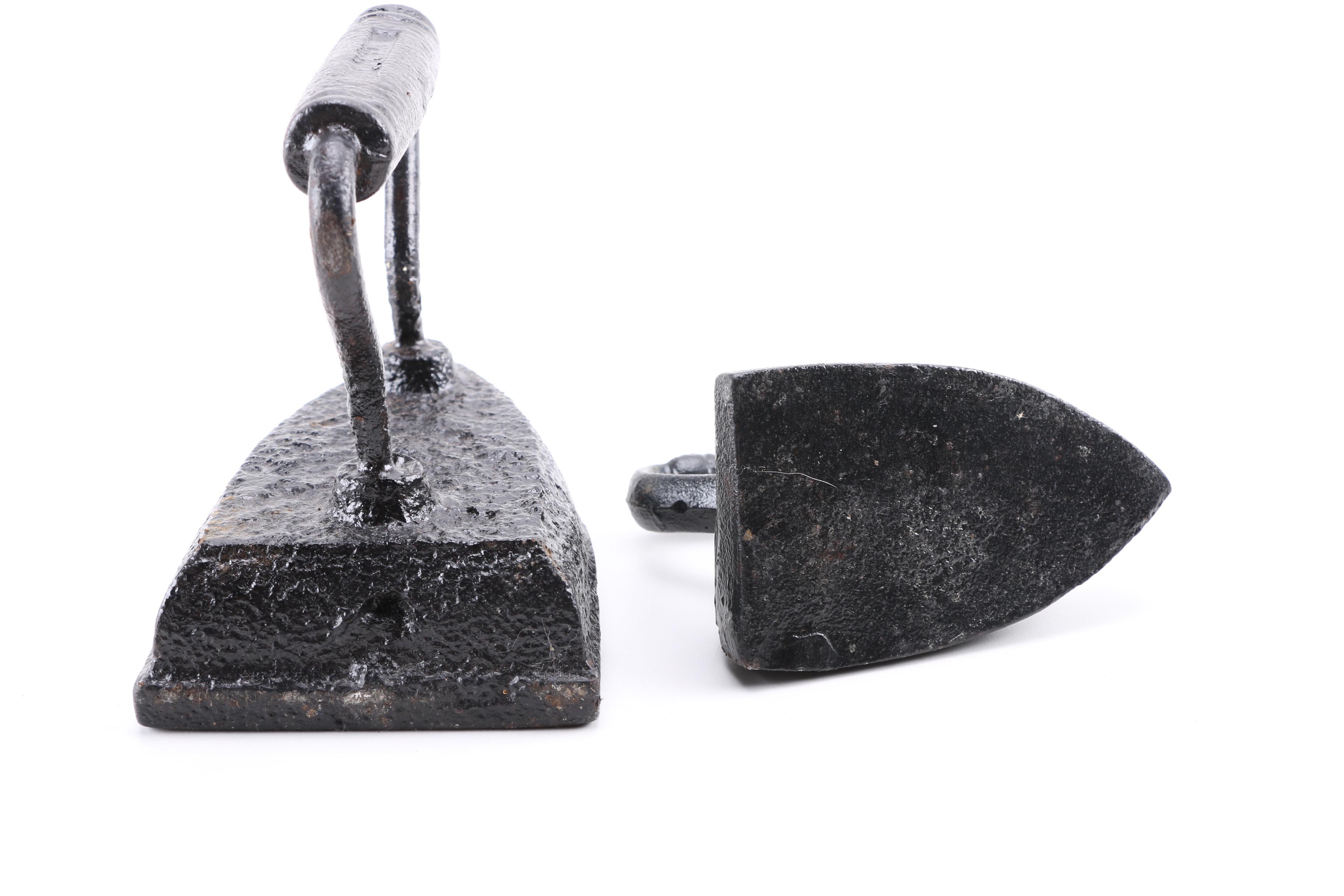 Pair of Early 20th Century Sad Irons and Acme "Midget" Stapler