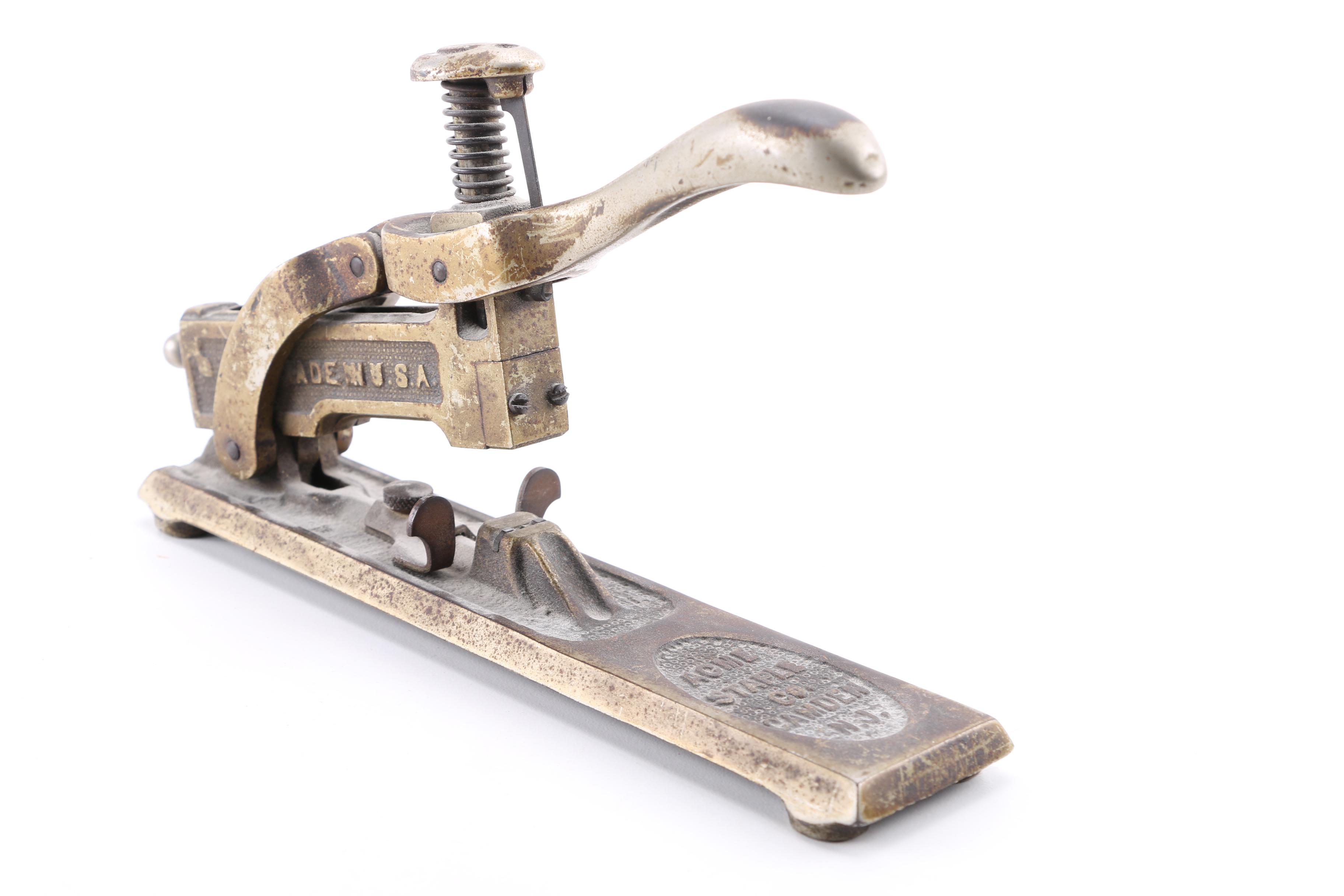 Pair of Early 20th Century Sad Irons and Acme "Midget" Stapler