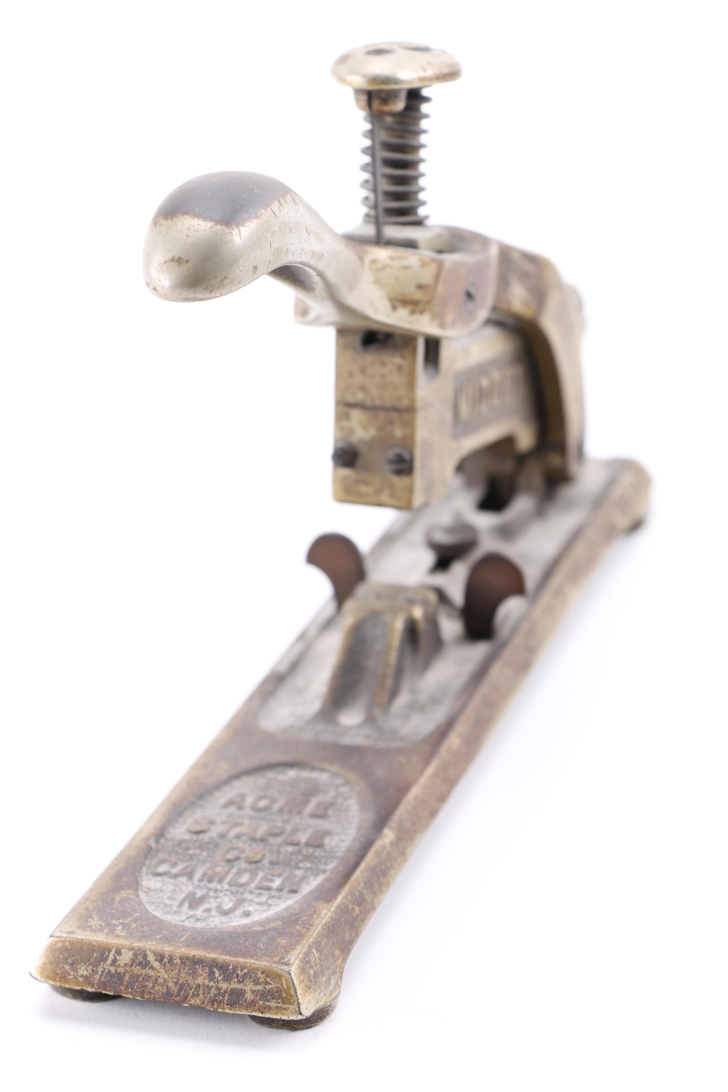 Pair of Early 20th Century Sad Irons and Acme "Midget" Stapler