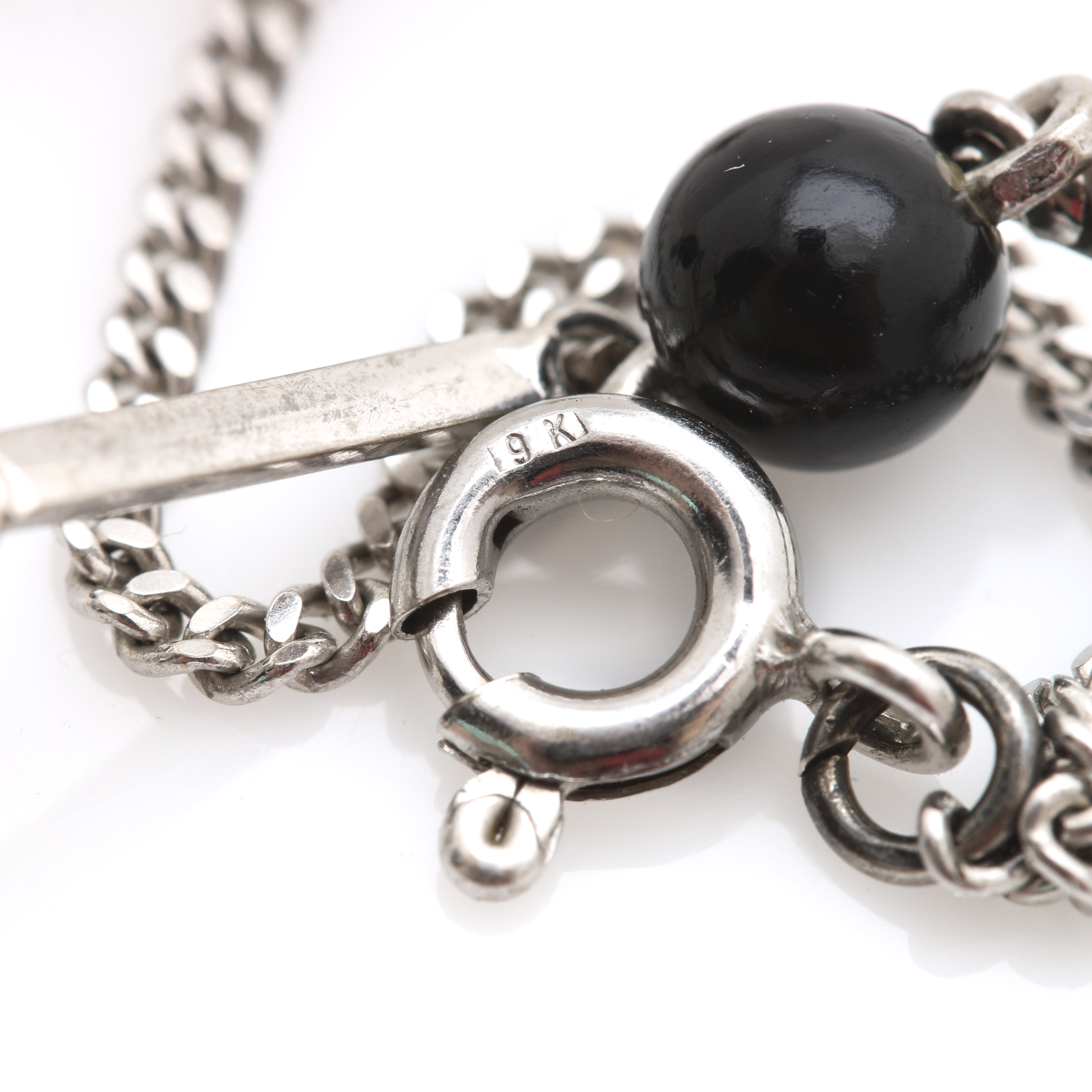 9K and 18K White Gold Quartz Crystal, Black Onyx, and Diamond Necklace