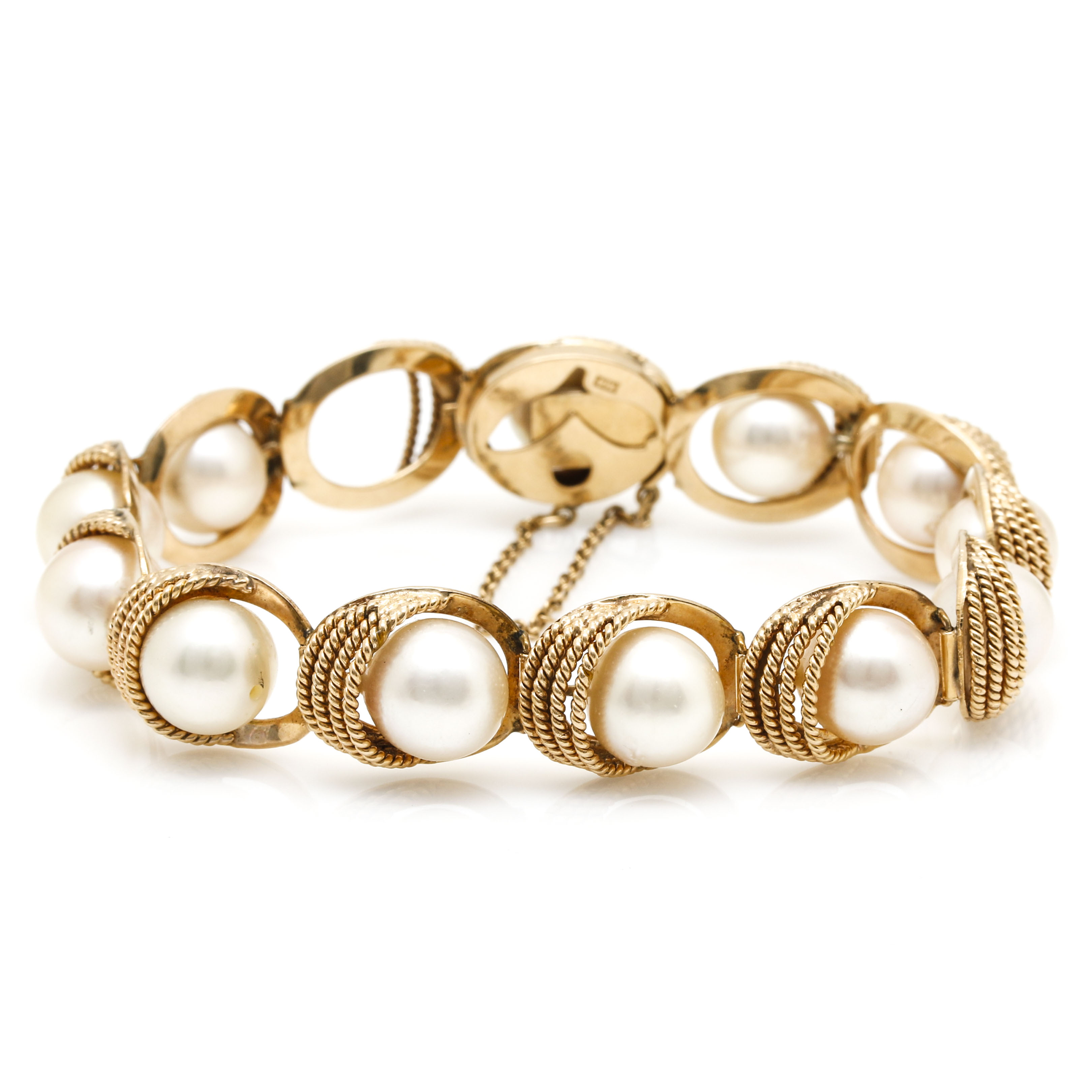 14K Yellow Gold Cultured Pearl Bracelet
