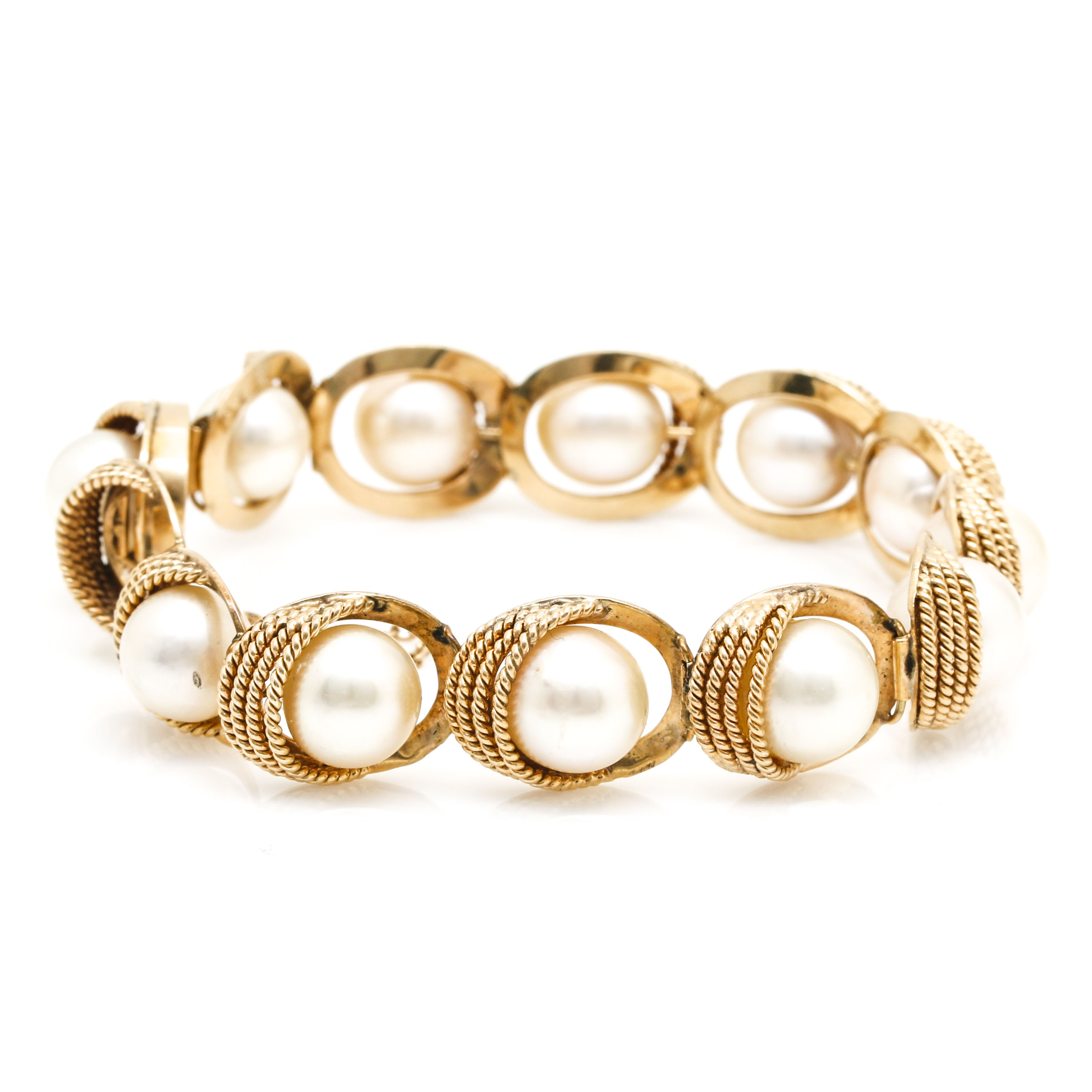 14K Yellow Gold Cultured Pearl Bracelet