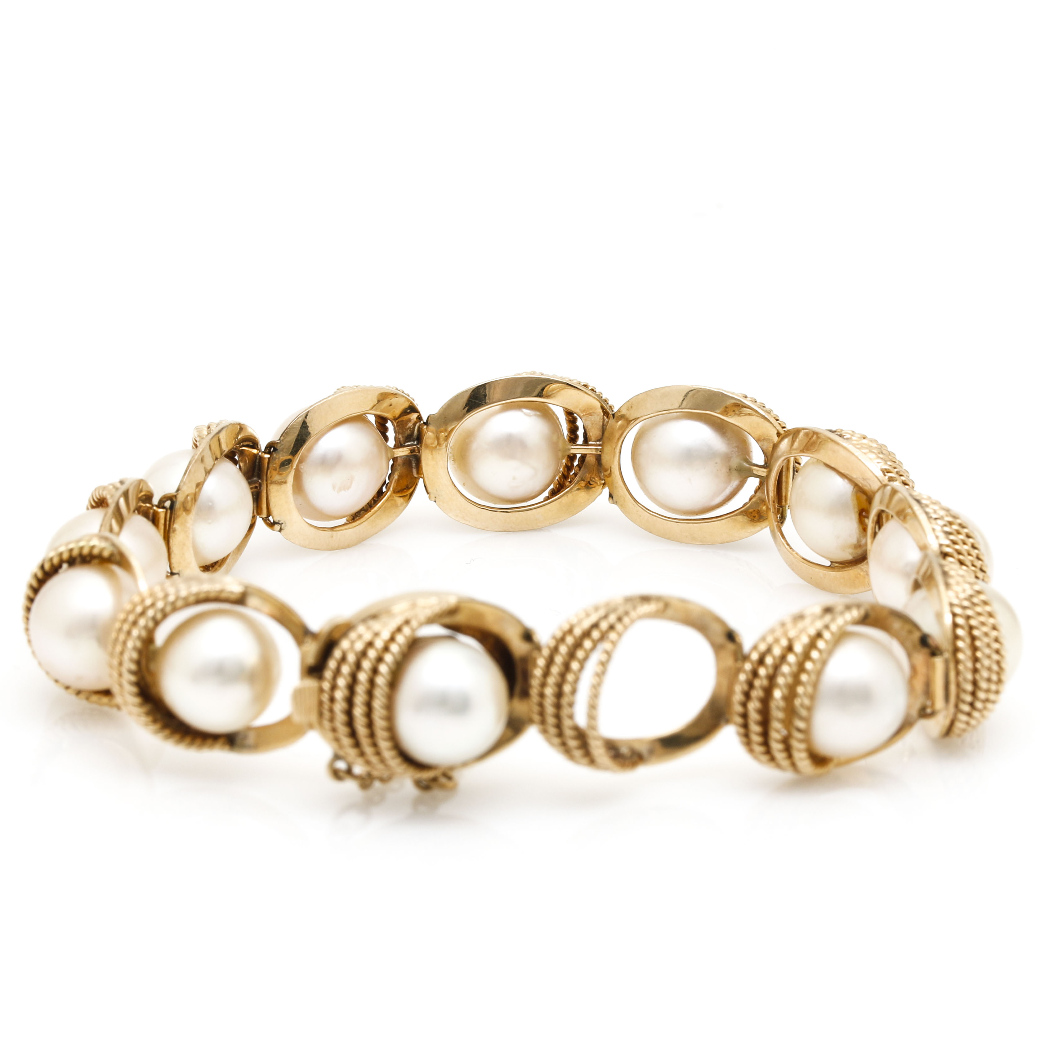 14K Yellow Gold Cultured Pearl Bracelet