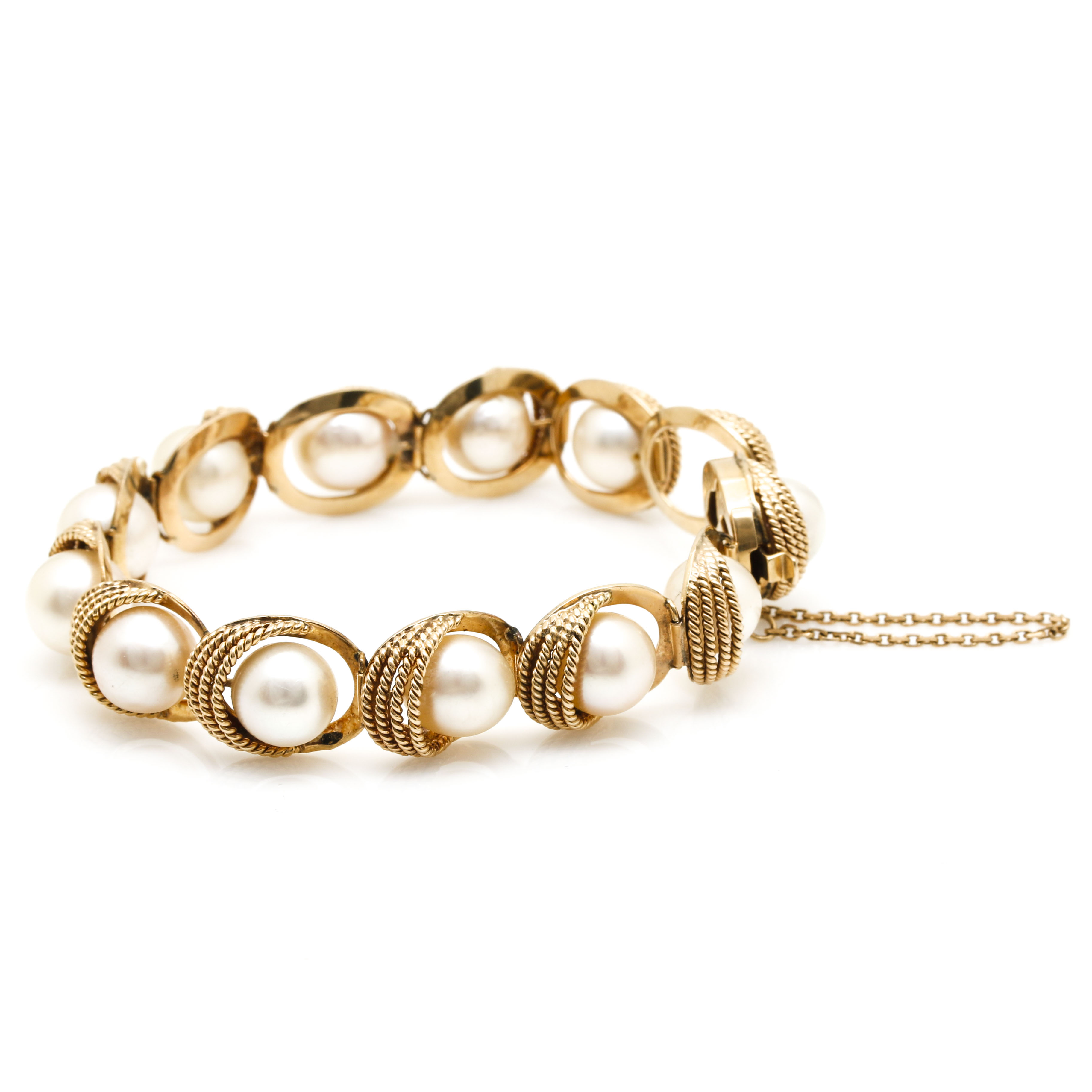 14K Yellow Gold Cultured Pearl Bracelet