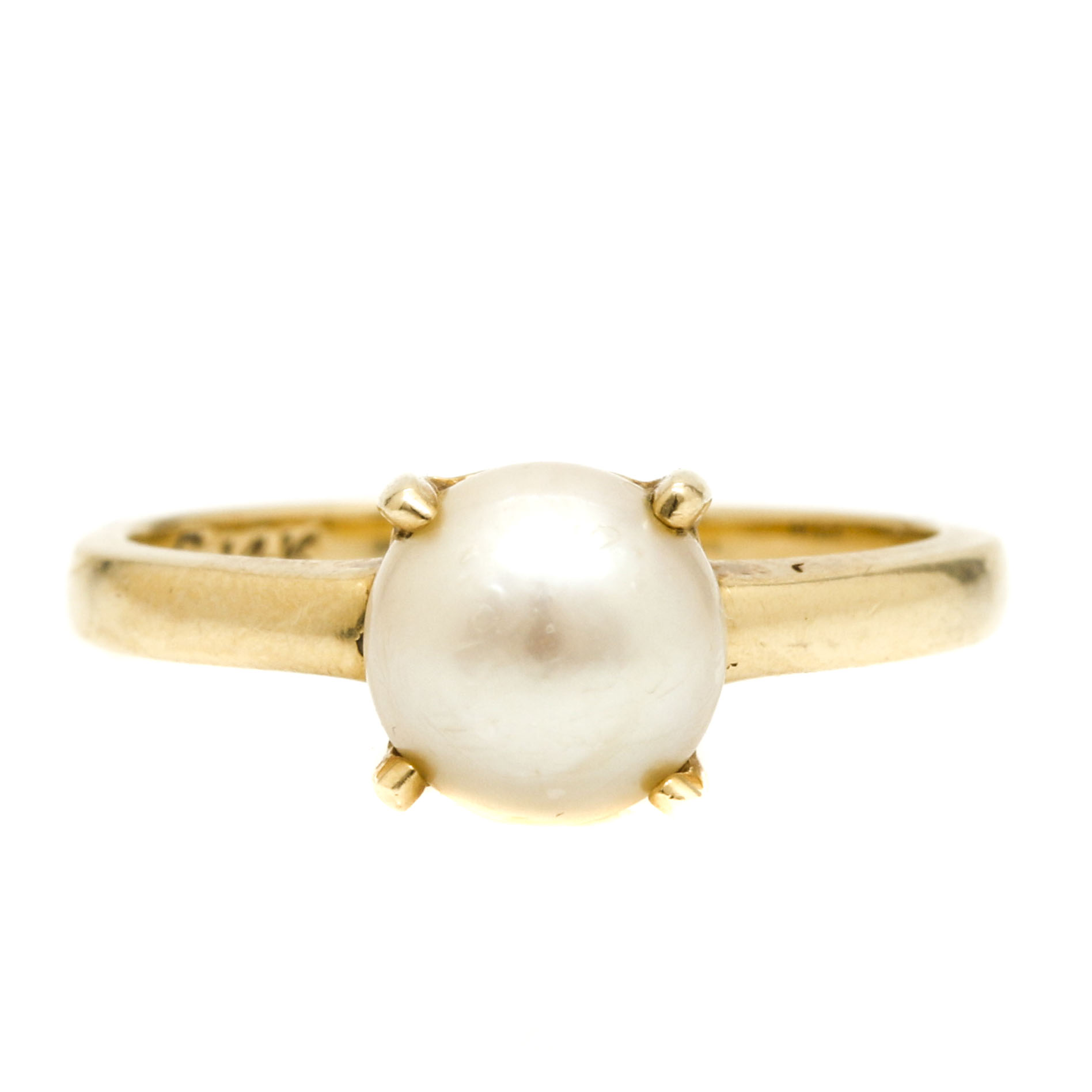 14K Yellow Gold Cultured Pearl Solitaire Ring