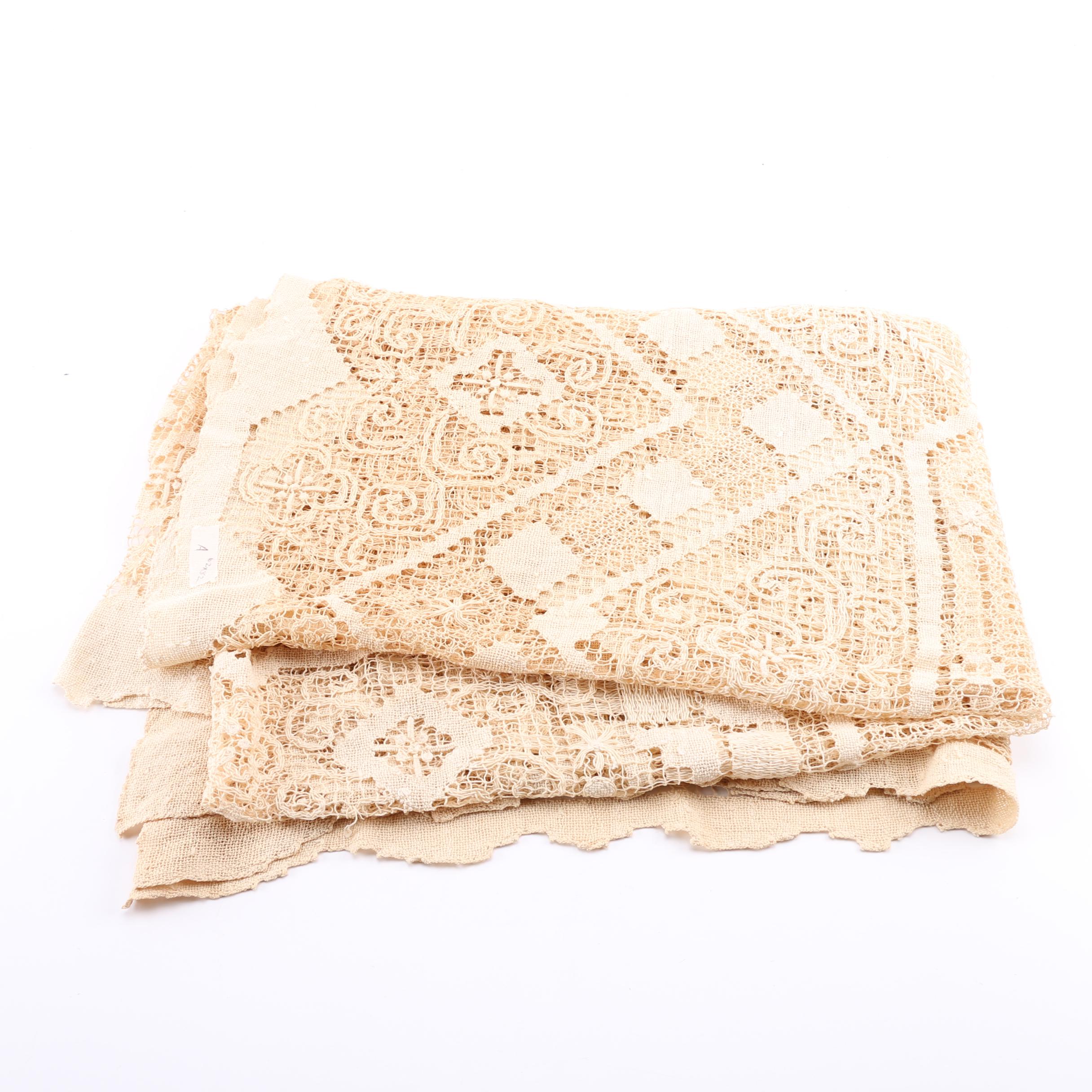 Antique Handmade Pulled Thread Tablecloth