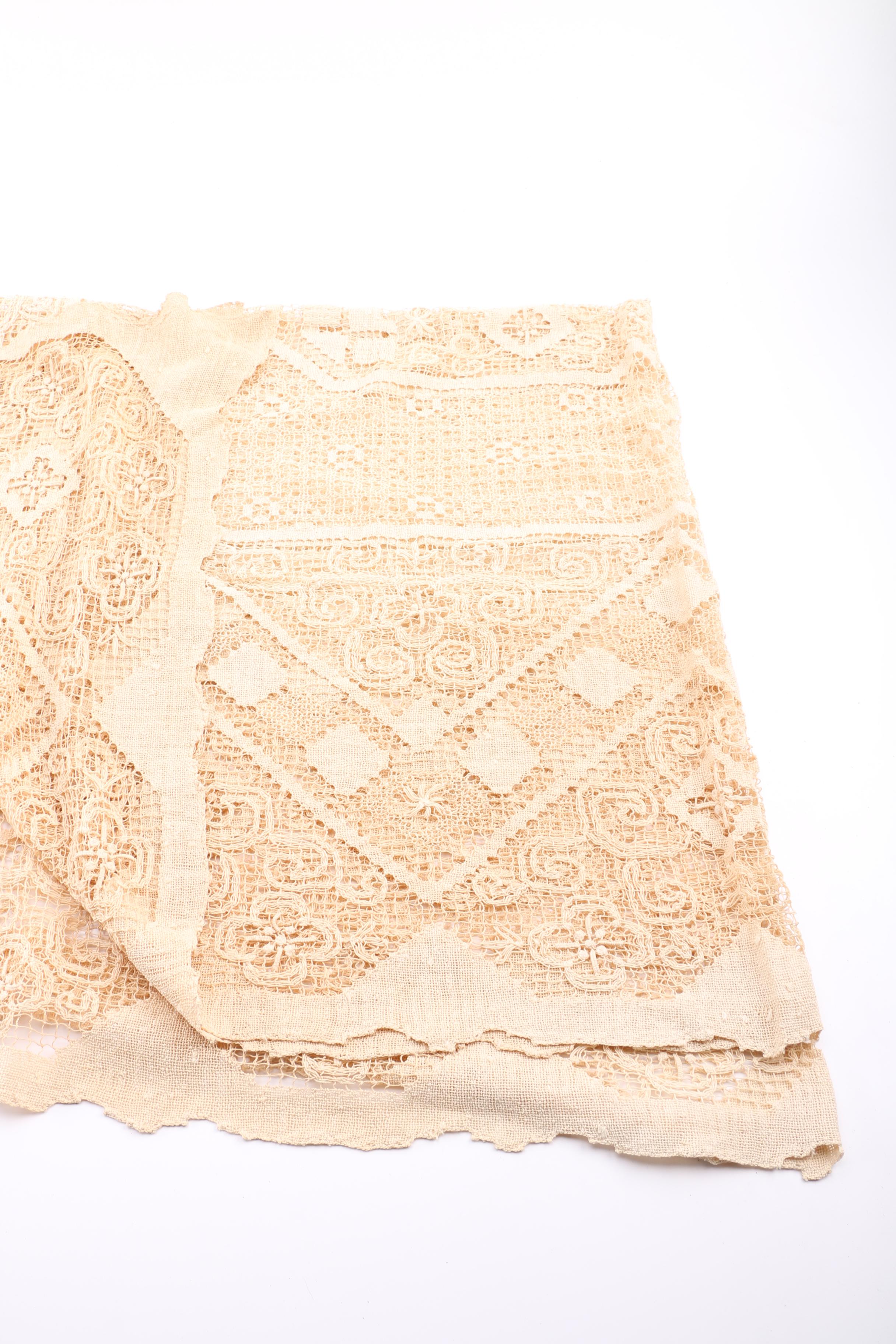 Antique Handmade Pulled Thread Tablecloth