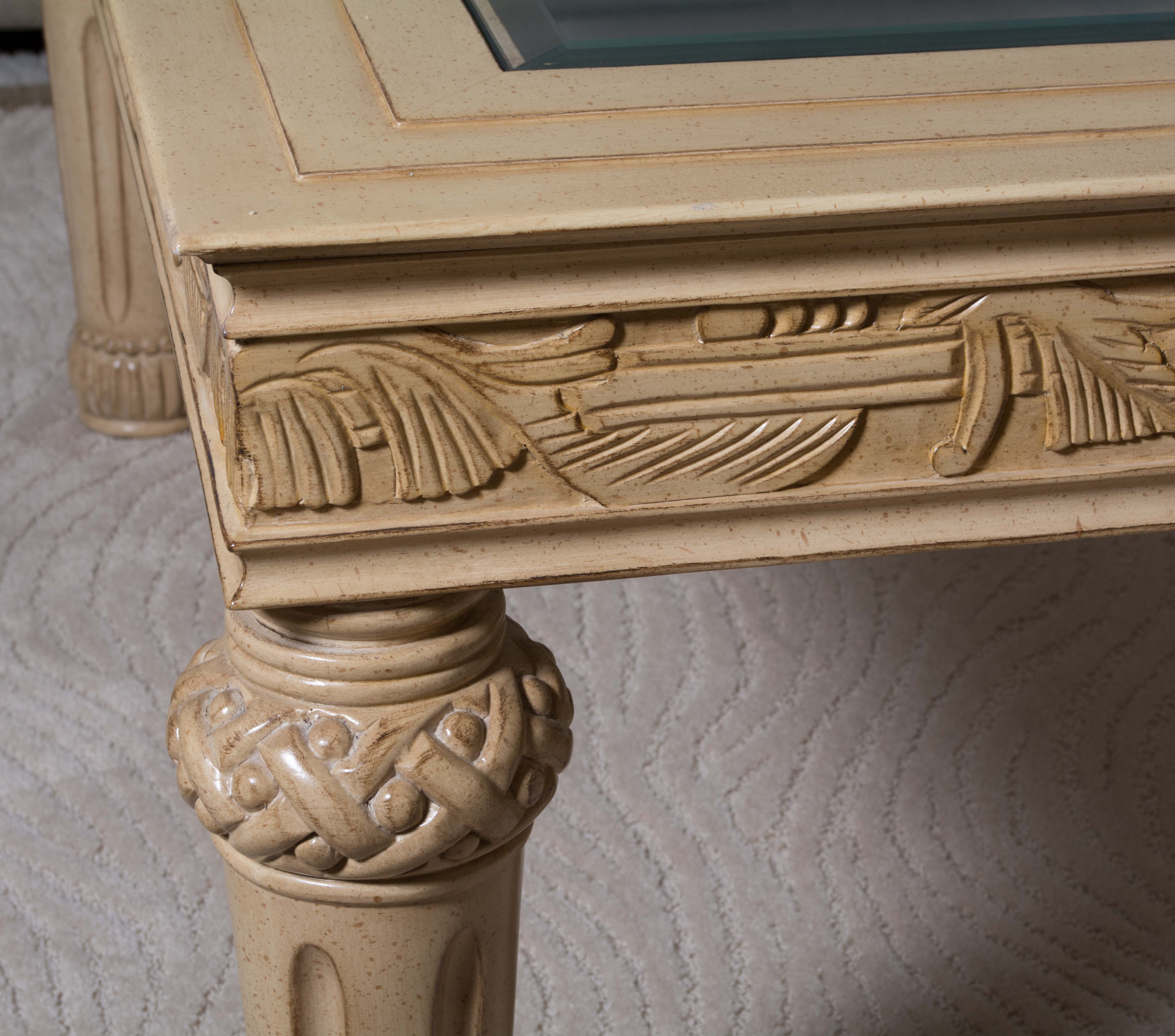 Contemporary Neoclassical Style Coffee Table With Glass Top